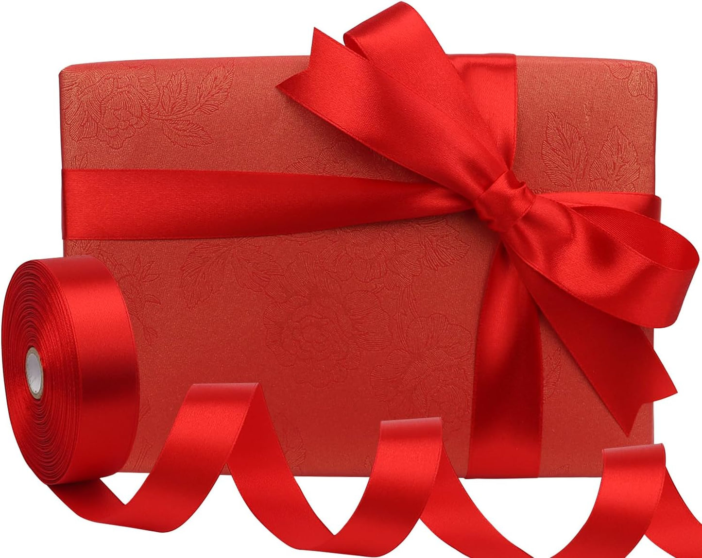 Red Solid Satin Ribbon 1 Inch 50 Yards Solid Polyester Fabric Ribbon for Gift Wrapping Wedding Christmas Baby Shower Birthday Party Decoration Handmade Immortal Flower Craft