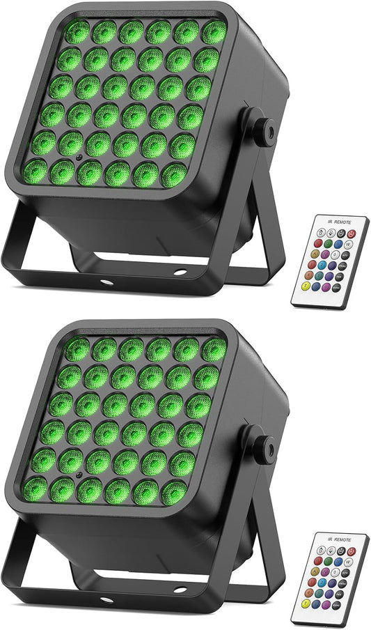 Rechargeable Par Can Lights, 72W RGB 5200mAh Uplights Battery Powered Stage Light, Wireless DJ Lights Sound Activated with Remote & DMX Control for Festivals, Weddings, Bars, Churches, DJ (2 Packs)