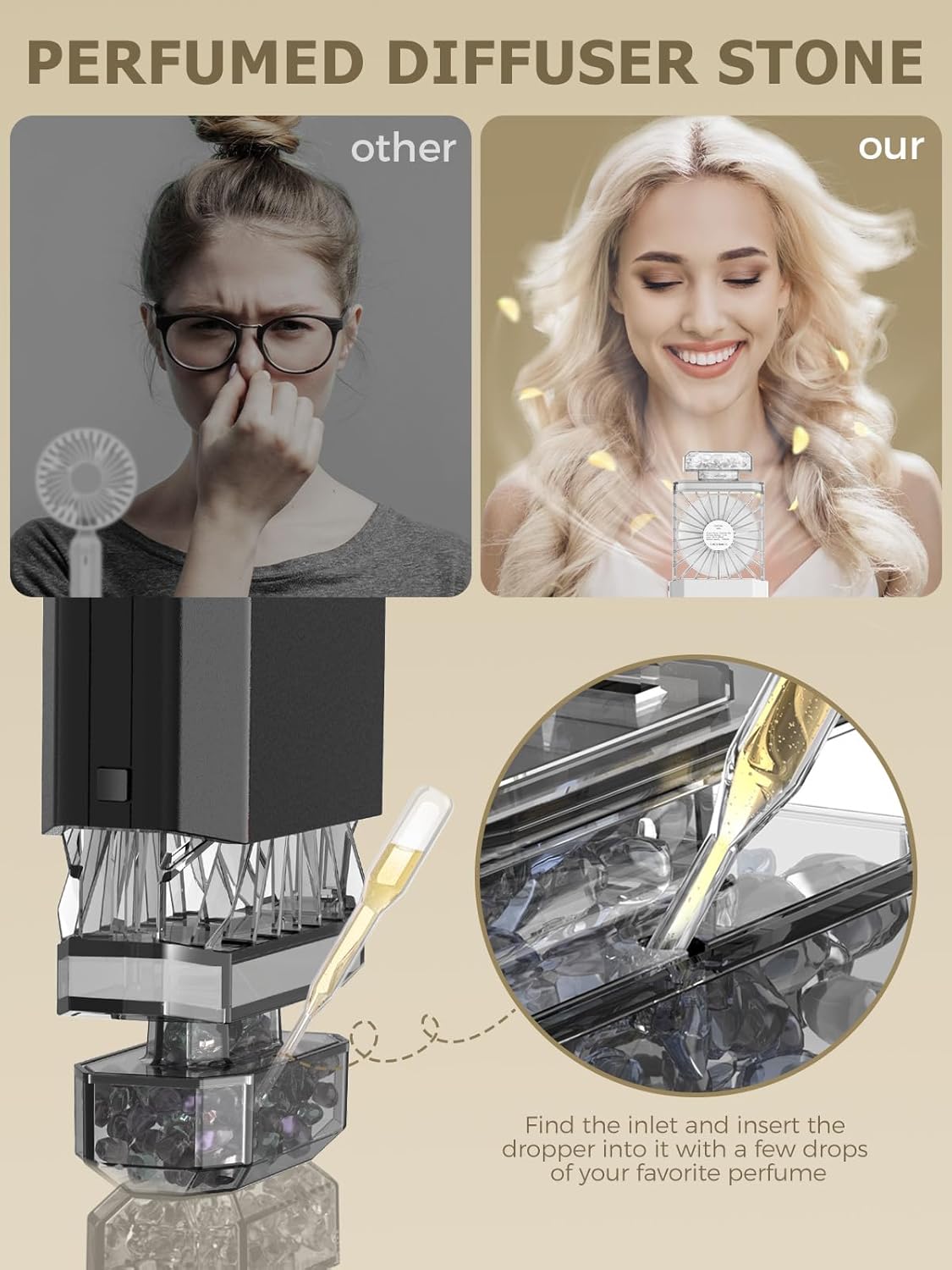 Lady Handheld Fan, Rechargeable Small Personal Fan with 3 Speeds Setting, Powerful Quiet Pull-out Portable Fan, Mini Cooling Desk Electric Fan Safe for Girls Woman Office School Working Home - Black