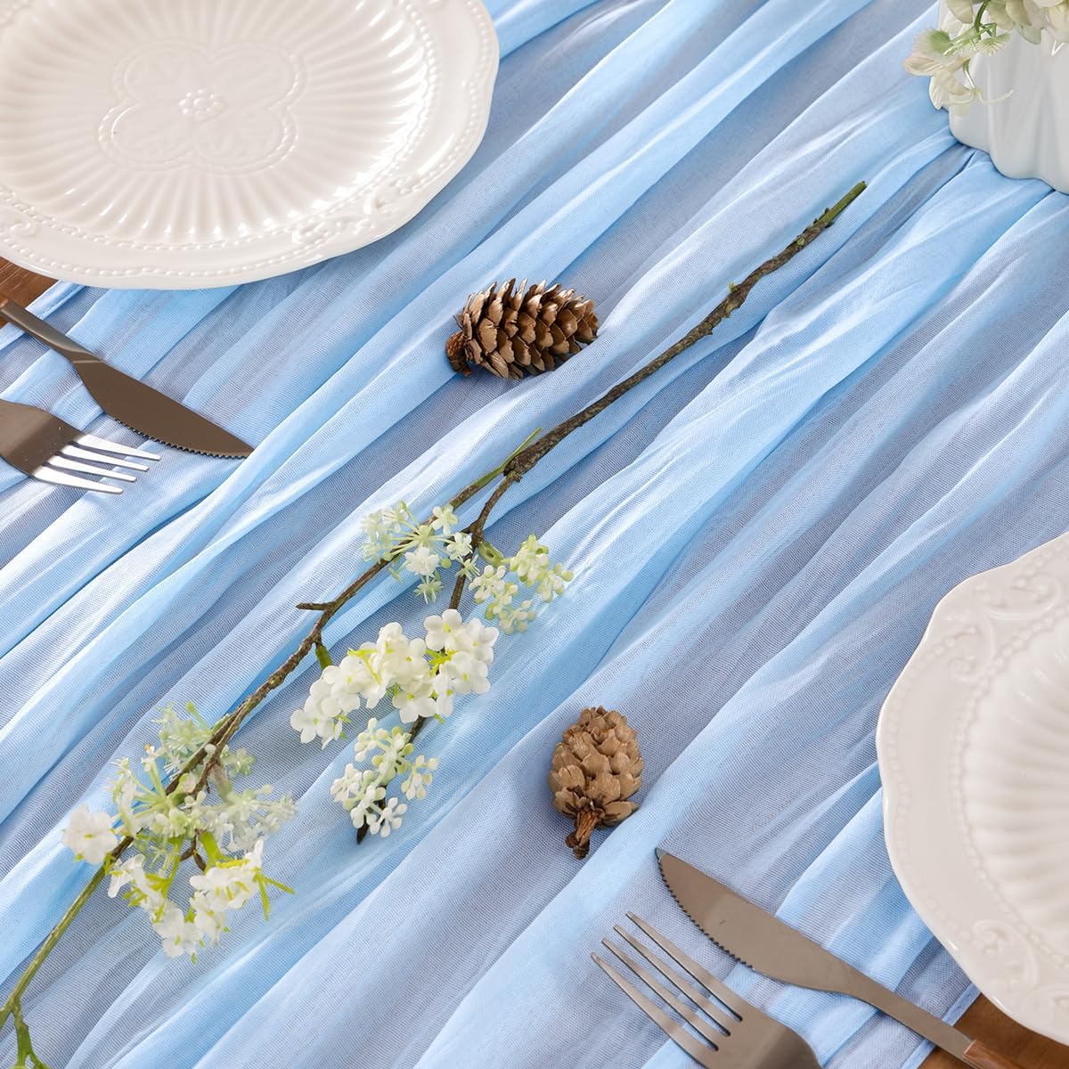 Light Blue Table Runner Cheesecloth Table Runner 14FT Farmhouse Table Runners 160 Inches Fall Table Decor Dining Room Centerpiece Wedding Boho Baby Shower Birthday