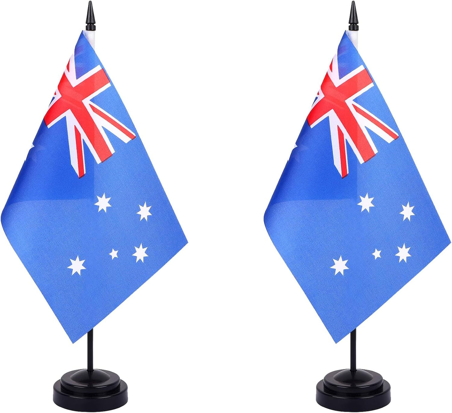 Australia Desk Flag 12" Solid Pole Deluxe Set Australian Flags Banner Mini Small Australia Office Table Flags with Black Stand Base Desktop Decorations(2Pack)