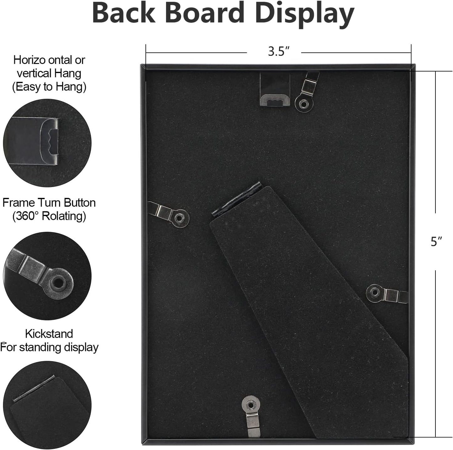 3.5x5 Picture Frame Matte Black Modern Simple Thin Aluminum Metal Photo Frame with HD Real Glass, Display for Tabletop and Wall Collage. (2 Pack)