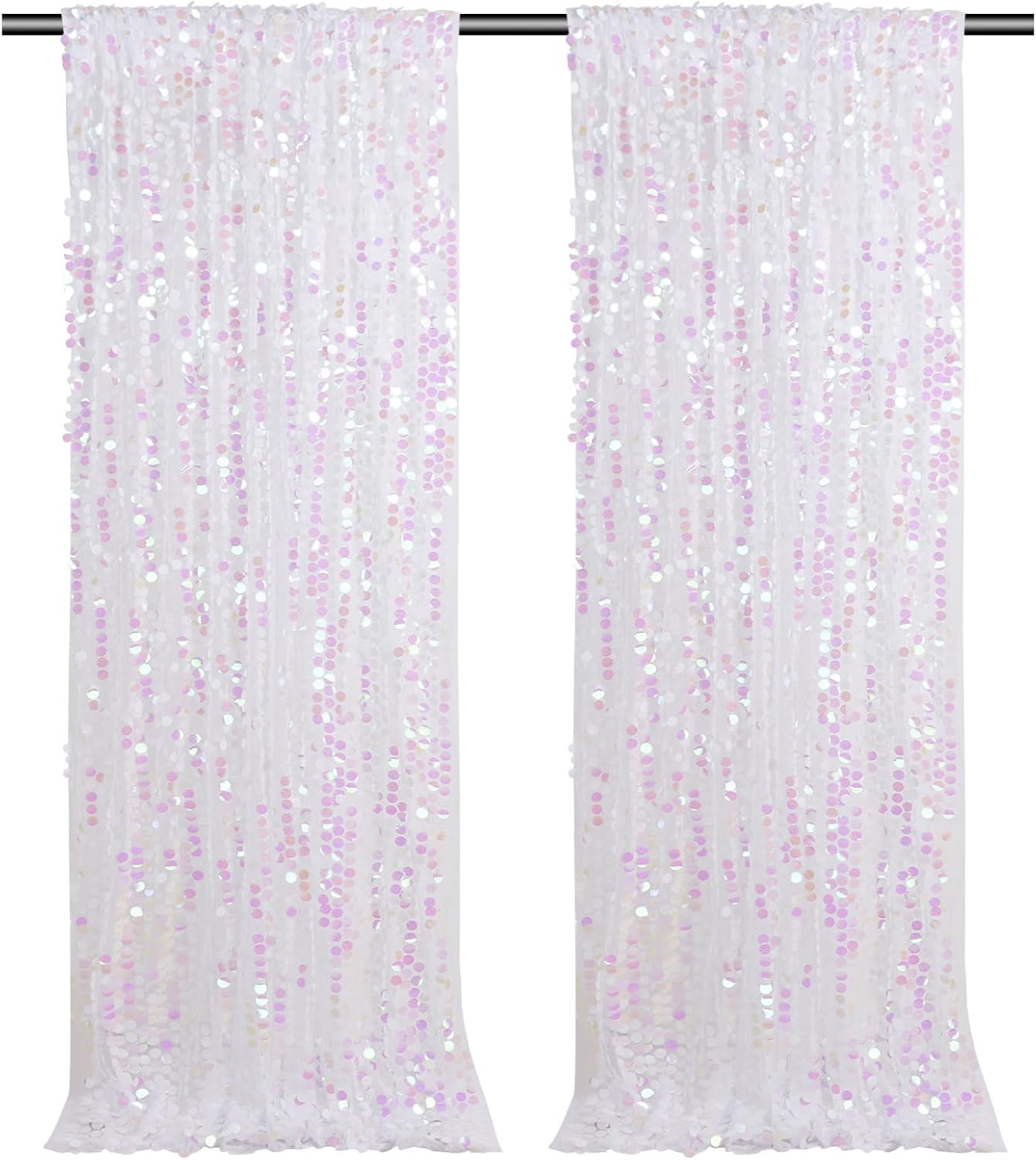 Large Payette Sequin Backdrop 2 Panels 4ftx8ft Iridescent White Glitter Fabric Curtains Mermaid Themed Party Backdrop Backgrounds
