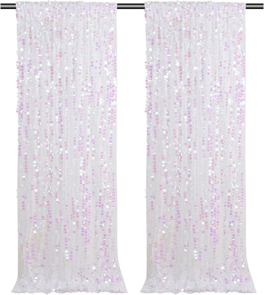 Large Payette Sequin Backdrop 2 Panels 4ftx8ft Iridescent White Glitter Fabric Curtains Mermaid Themed Party Backdrop Backgrounds