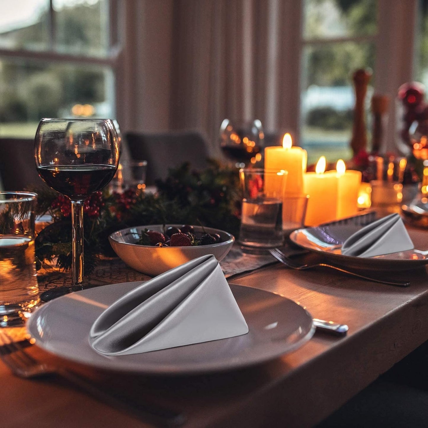 Aneco 12 Pieces Satin Napkin Square 20 x 20 Inches Dinner Napkins Weddings Party Napkin Soft Table Napkins for Romantic Weddings Party Dinner Decoration (Grey)