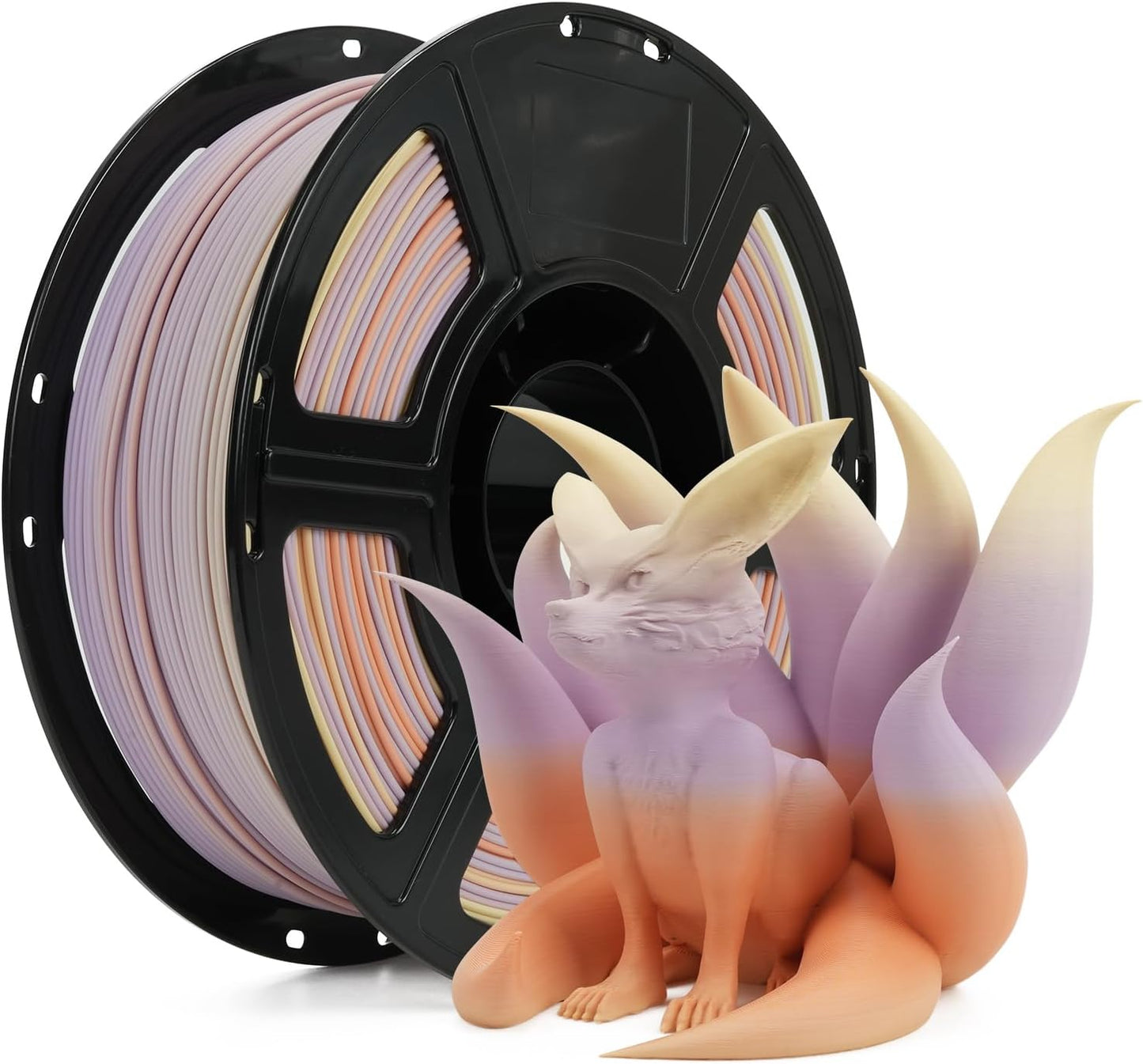 FLASHFORGE Rapid PLA Matte Rainbow Gradient Orange & Yellow & Purple, Transform Colors Smoothly & Fast, High Flow Speedy Filament 1.75mm, Easy to Remove Support & Non-Glossy Appearance (Dusk Fantasy)