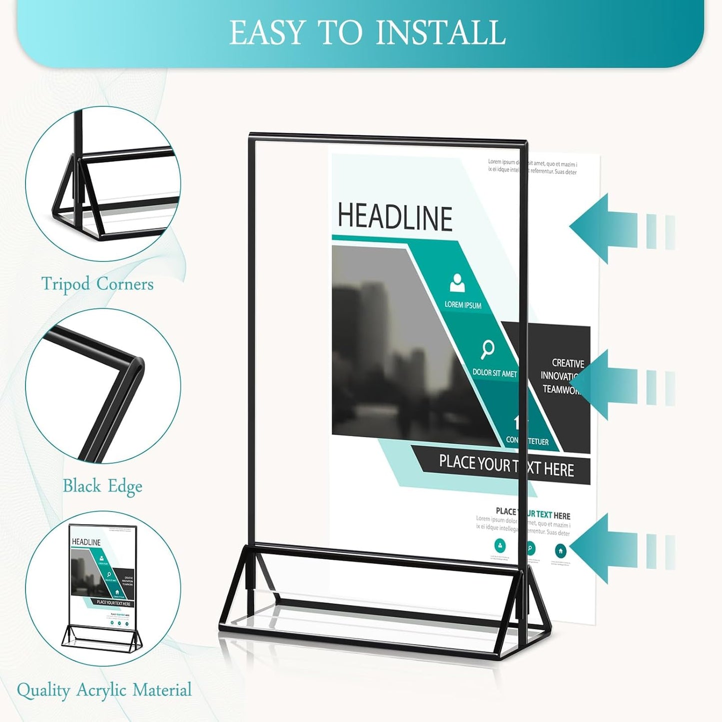 12 Pack Clear Acrylic Wedding Table Number Frame Acrylic Sign Holder with Vertical Stand Holder and Borders Picture Frames Wedding Table Numbers Display Stand Table Sign Holder (5 x 7 Inch)