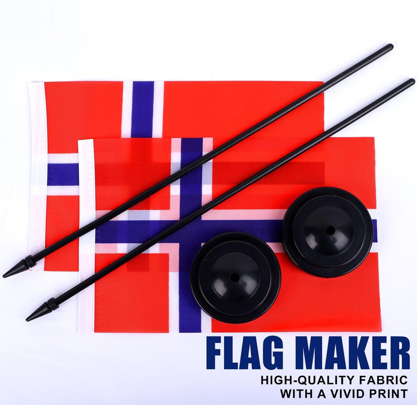 Norway Desk Flag 12" Solid Pole Deluxe Set Norwegian Flags Banner Mini Small Norway Office Table Flags with Black Stand Base Desktop Decorations(2Pack)