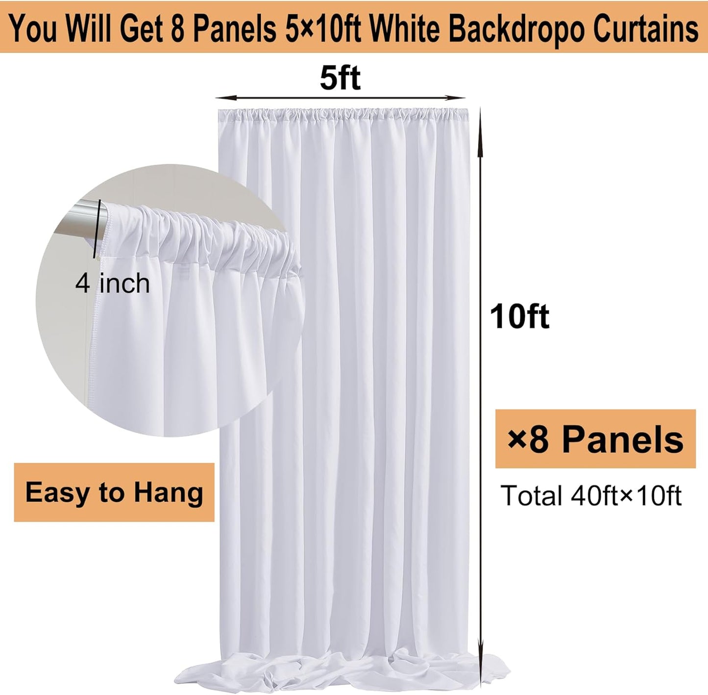40ft x 10ft Thick Champagne Backdrop Curtains for Parties, 8 Panels 5ft x 10ft Non See Through Champagne Polyester Wedding Drapes Photo Backdrop for Birthday Party Graudation Photography Home Decor