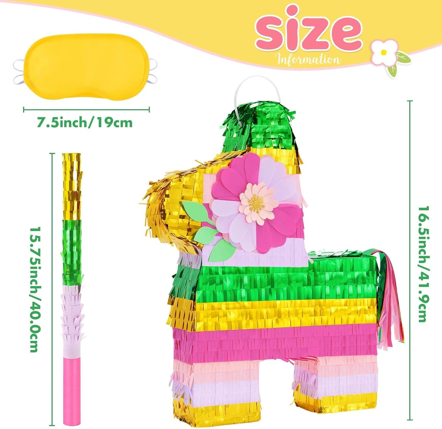 WERNNSAI Hawaiian Donkey Piñata - Rainbow Donkey Pinata for Summer Party Supply Cinco De Mayo Luau Carnivals Favor Mexican Fiesta Party Decorations with Blindfold&Bat