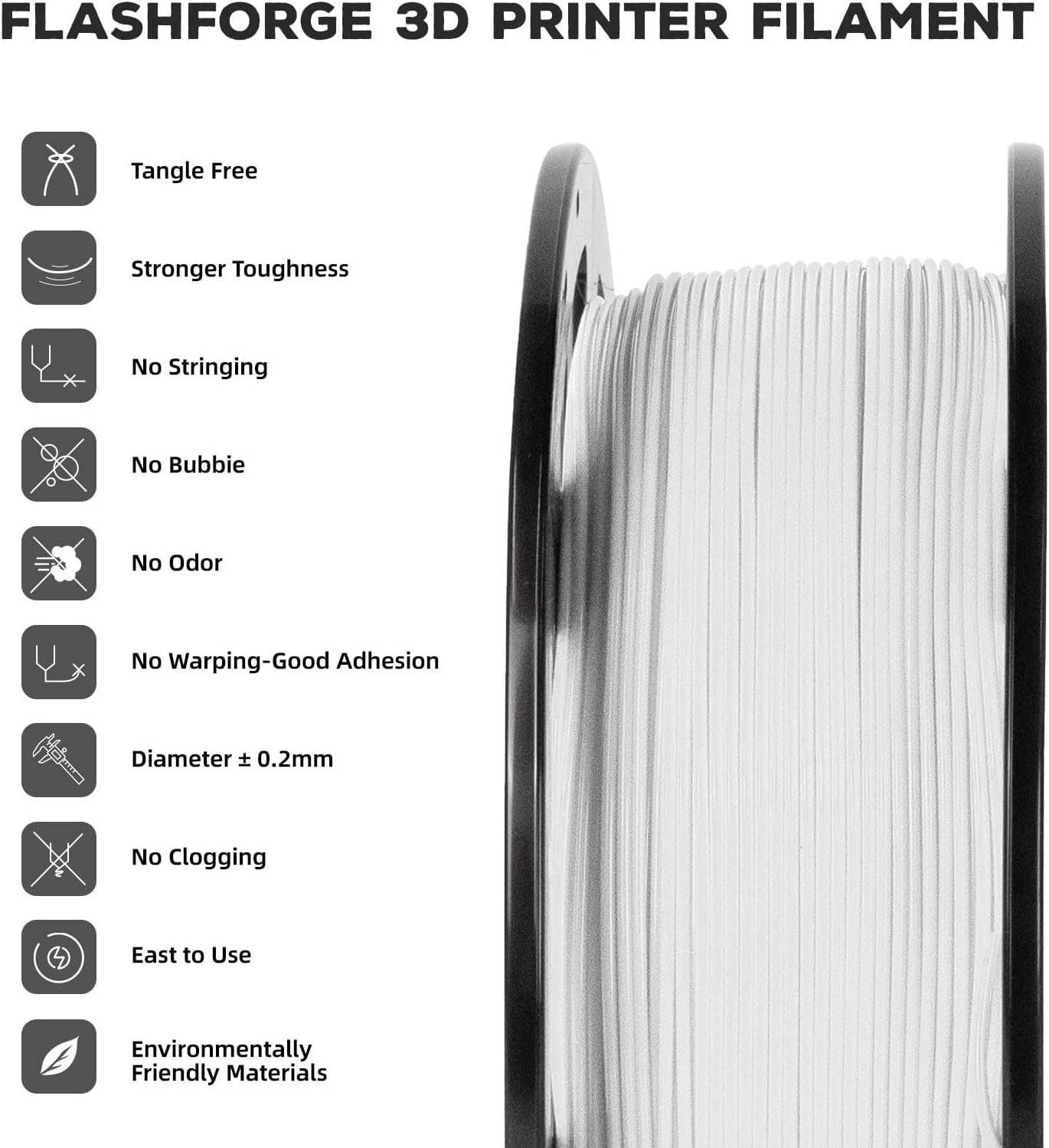 FLASHFORGE PLA Filament 1.75mm, 3D Printer Filament 1kg (2.2lbs) Spool, Dimensional Accuracy +/- 0.02mm, 3D Printing Filament Easy to Use and Fits for Most FDM 3D Printers (White)