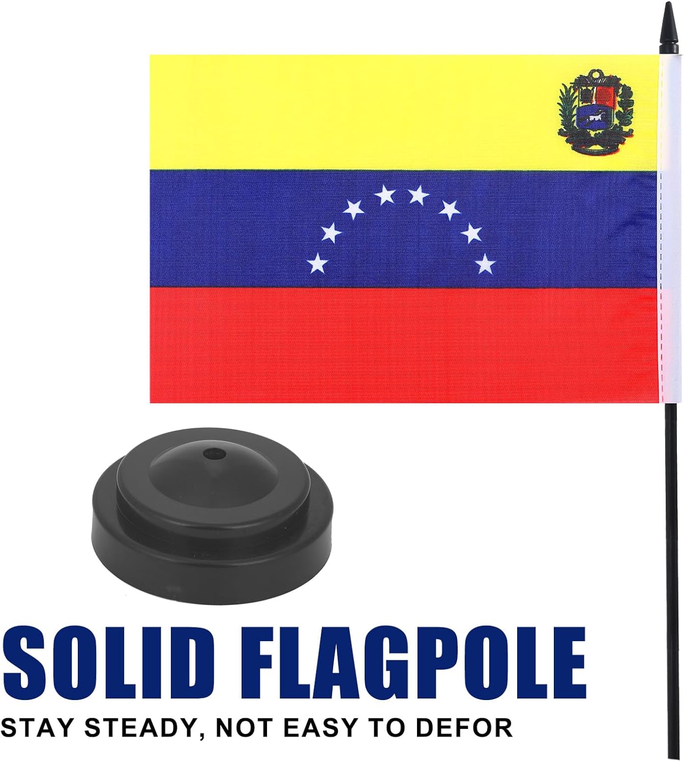 Venezuela Desk Flag 12" Solid Pole Deluxe Set Venezuelan Flags Banner Mini Small Venezuela Office Table Flags with Black Stand Base Desktop Decorations(2Pack)
