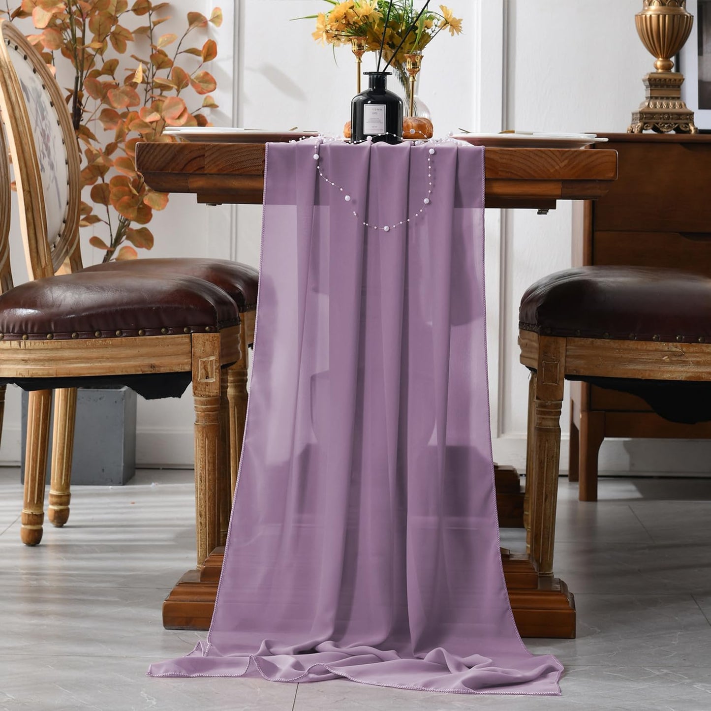 2 Pack 10 Ft Chiffon Table Runner Lavender Gauze Long Table Runners 27x120 Inches Sheer Tulle Table Runner for Rustic Wedding Reception Bridal Shower Decorations Birthday Party