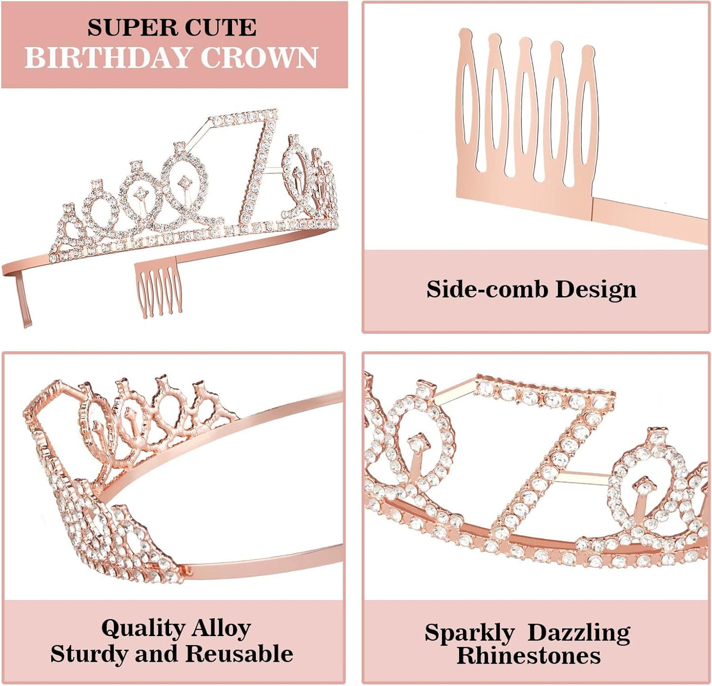 7th Birthday Decorations for Girl with Sash and Tiara, Numeral Candle and Cake Topper, 7 Year Old Birhtday Girls Rose Gold Party Favor Supplies