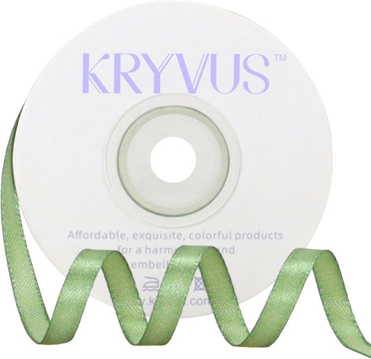 Sage Green Satin Ribbon 1/4 inch X Continuous 25 Yards, Single Face Polyester Ribbon Perfect for Gift Wrapping, Flower Bouquet, Wedding Decor, Crafts, Bow Making, Sewing and More