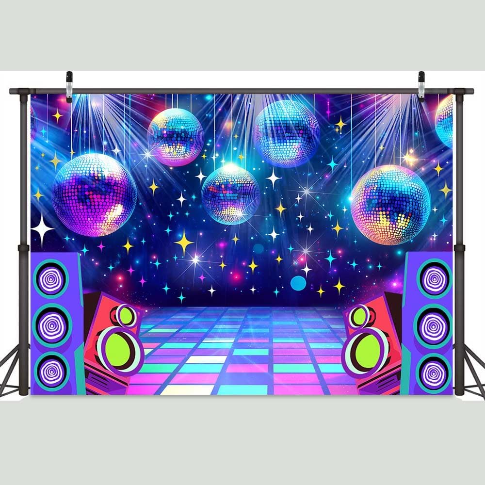 Dance Party Backdrop Retro 80s 90s Theme Stage Dance Ball Music Birthday Party Decoration DJ Photography Background 12 x 10 ft for Baby Shower Picture Photo Shoot Polyester Fabric,Multi1