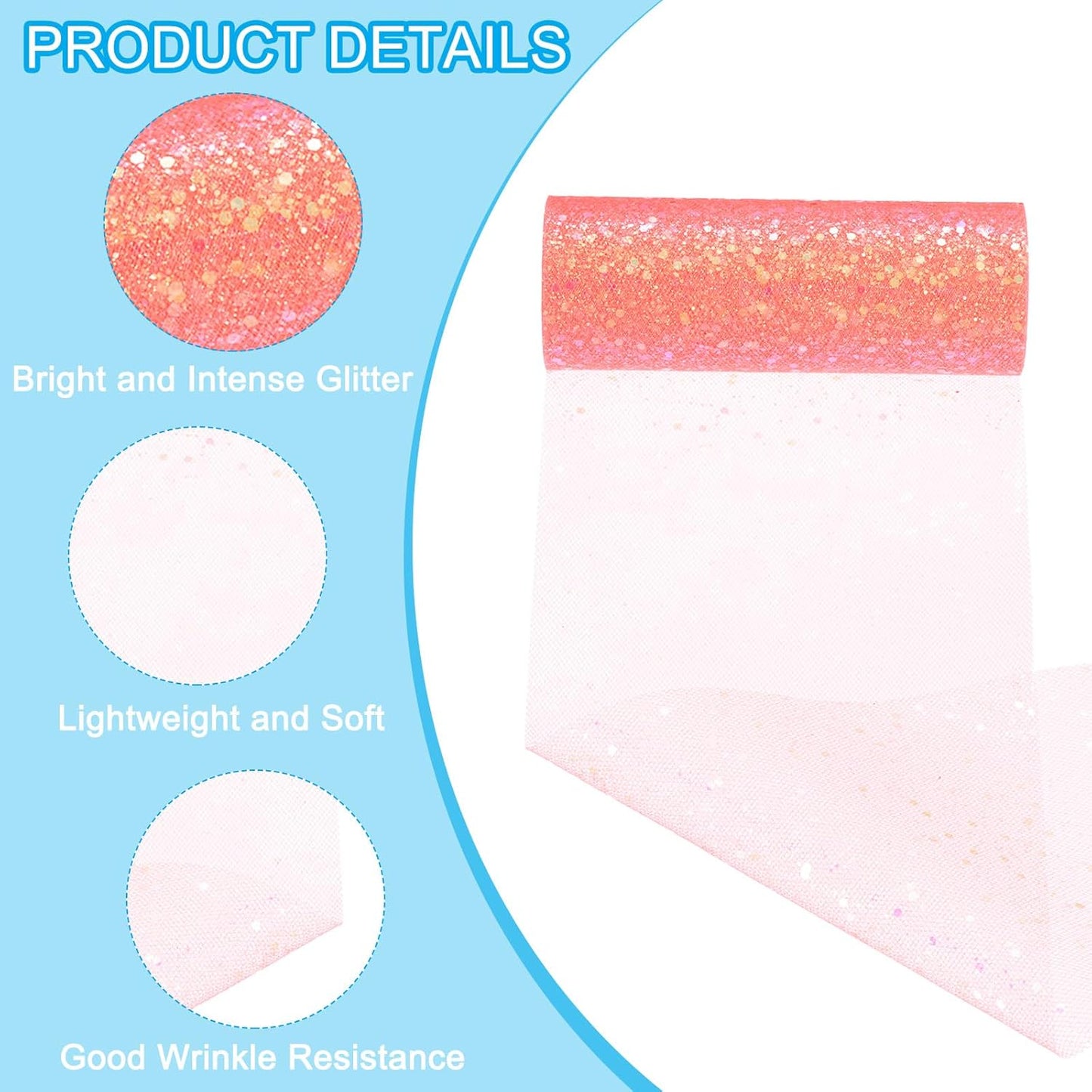 PATIKIL Tulle Fabric Rolls, 6 Inch by 10 Yards Fabric Spool Tulle Sparkling Ribbon Netting Sequin for DIY Tutu Skirts Crafts Wedding Party Decorations, Orange-red