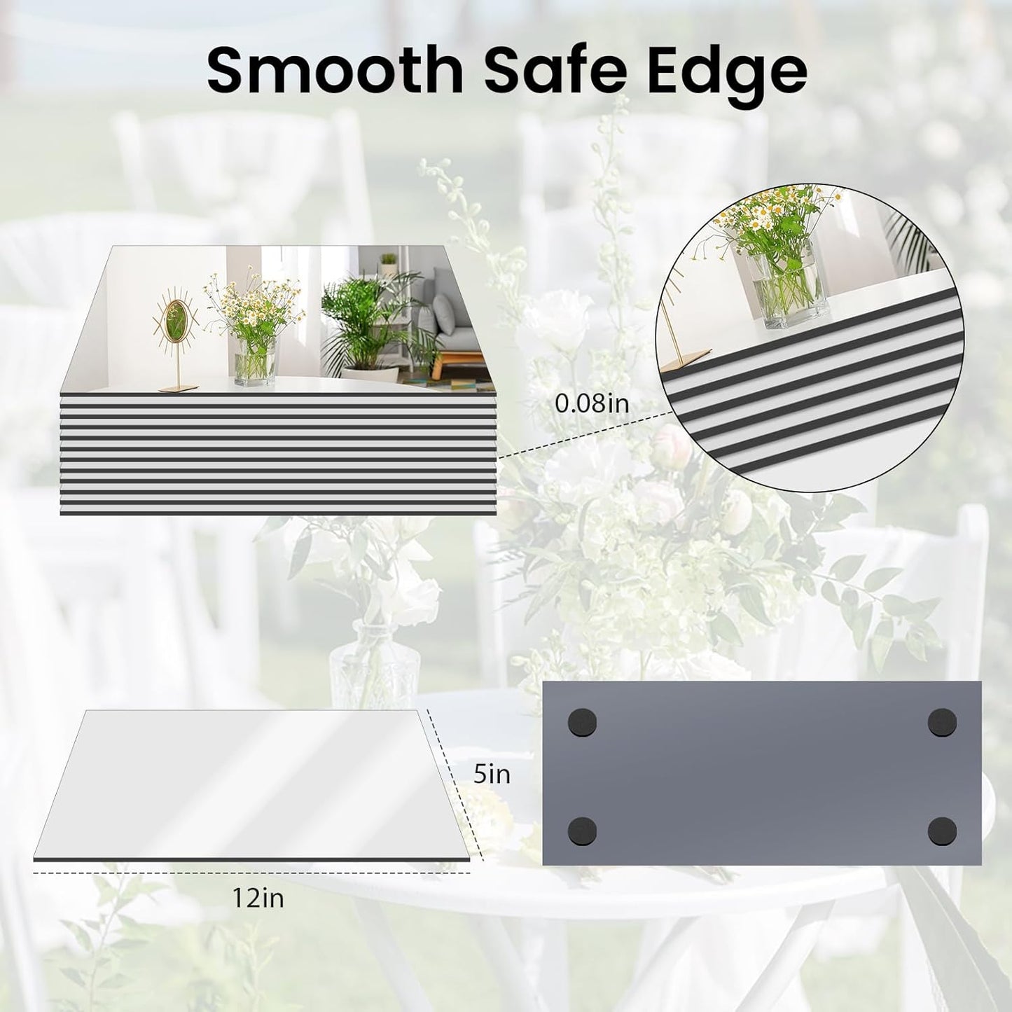 JAMBALAY 12"×5" Mirror Centerpieces for Tables, Set of 12 Glass Mirror Table Centerpieces, Rectangular Glass Mirror Trays, Mirror Candle Plates for Wedding Decorations and Party