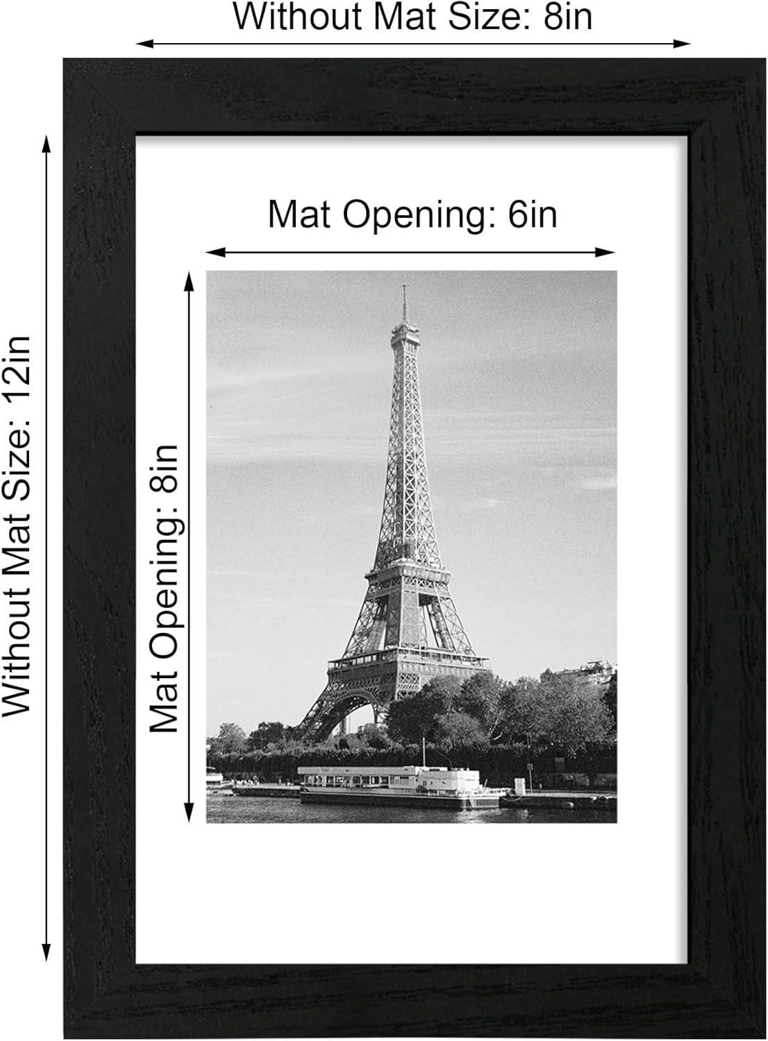 8x12 Picture Frame Set of 4 with HD Glass, Black Frame Display 6x8 Picture with Mat or 8 x 12 Without Mat, Wood Rustic Photo Frame for Tabletop and Wall Mounting