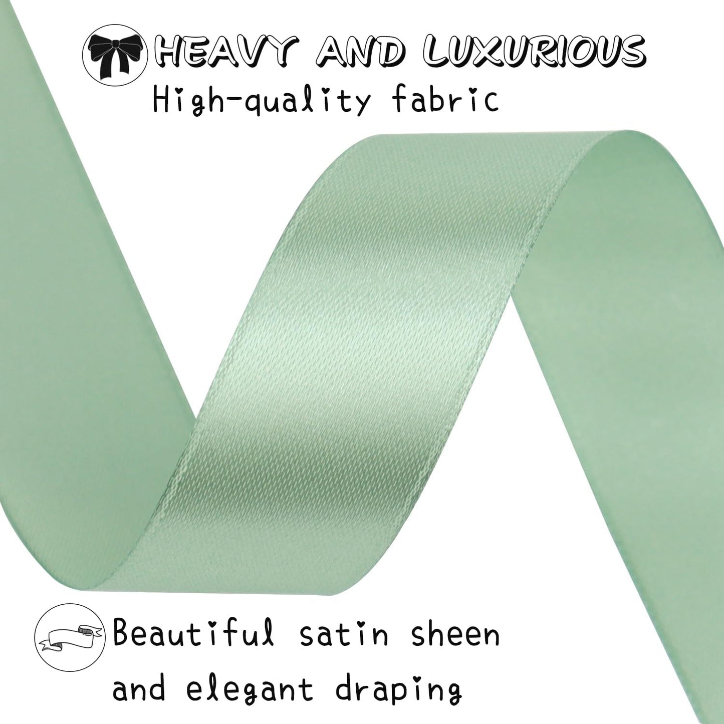 Sage Green Solid Satin Ribbon 1 Inch 50 Yards Solid Polyester Fabric Ribbon for Gift Wrapping Wedding Christmas Baby Shower Birthday Party Decoration Handmade Immortal Flower Craft
