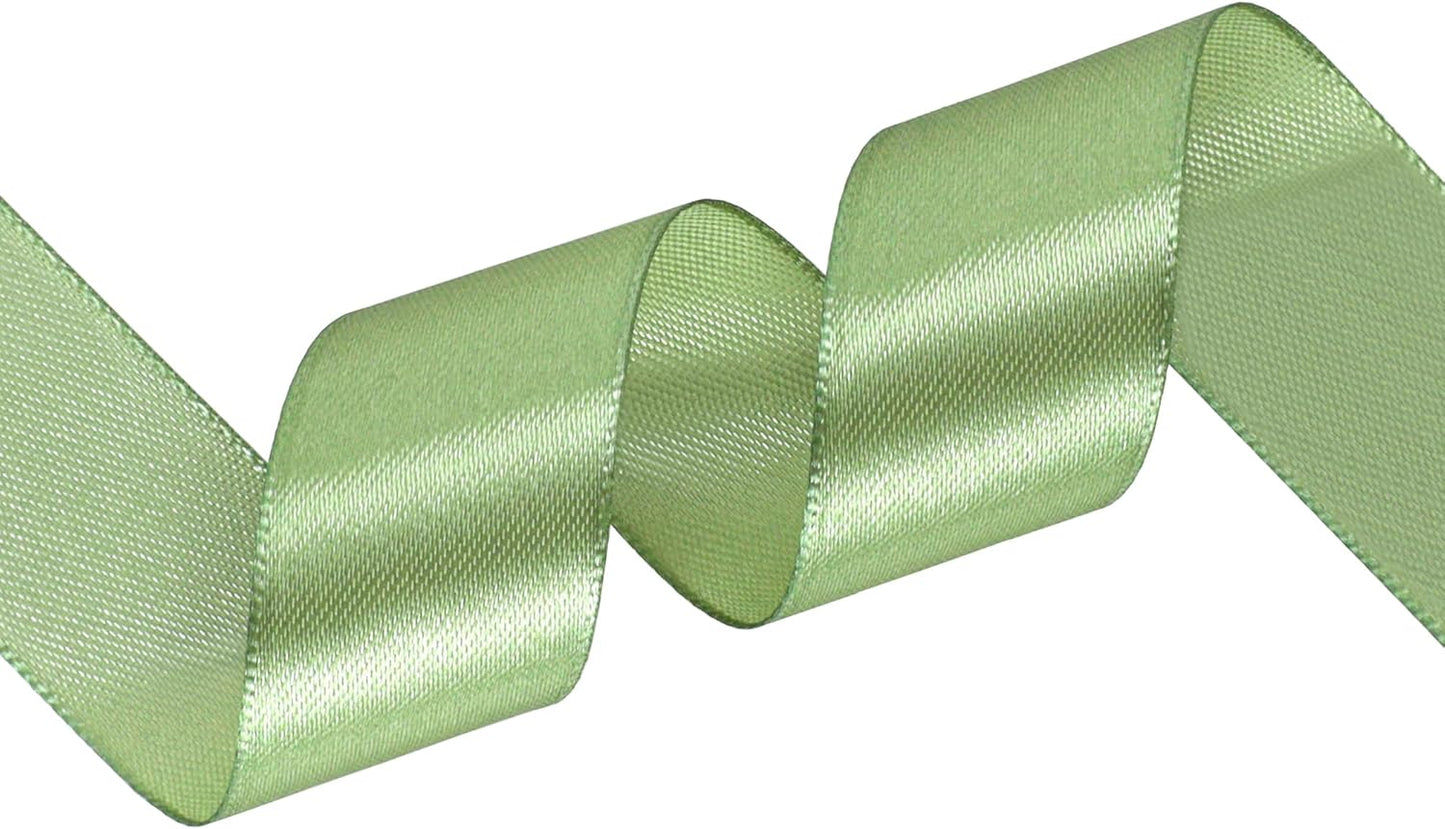 Sage Green Satin Ribbon 1 inch X Continuous 100 Yards, Single Face Polyester Ribbon Perfect for Gift Wrapping, Flower Bouquet, Wedding Decor, Crafts, Bow Making, Sewing and More