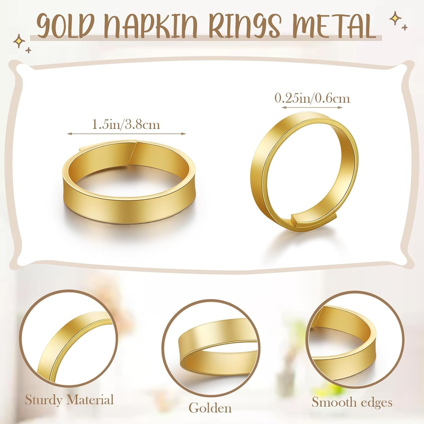 Lallisa Gold Napkin Rings Metal Napkin Ring Holders for Cloth Table Decorations for Wedding Anniversary Birthday Dinners Party of Table Setting(24 Pcs,Simple)