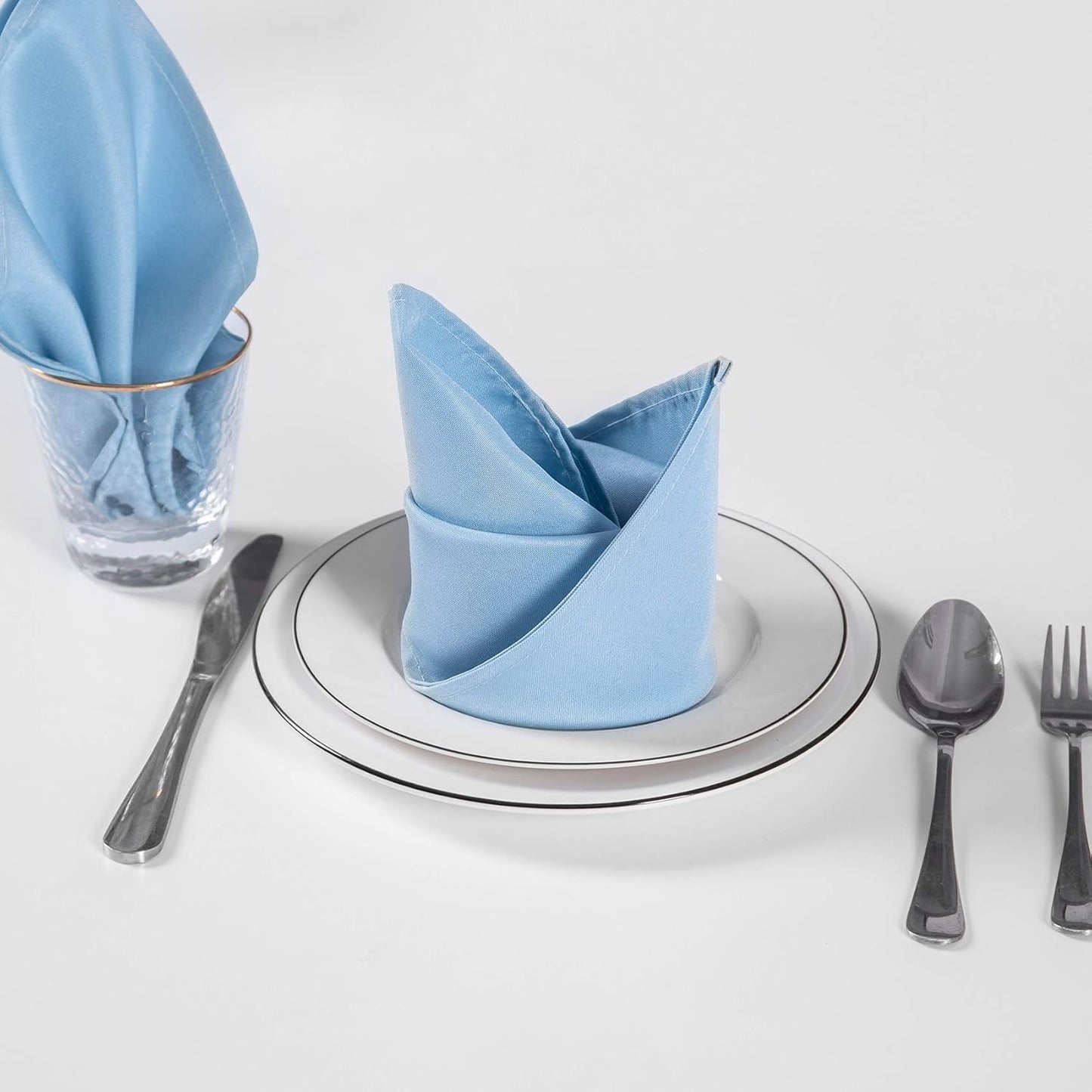 Cloth Napkins 17x17 inch Washable Polyester Dinner Napkins Soft Table Napkins for Wedding Party Dining Banquet(Blue Mist,50PCS)