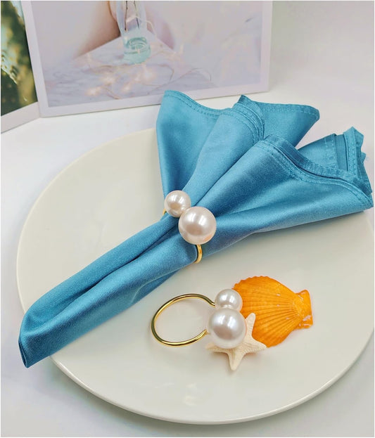 Gold Napkin Rings Set of 4, Pearl Napkin Rings Set Gold Napkin Ring Holders Delicate Serviette Buckle for Wedding Thanksgiving Christmas Family Birthday Party Table Décor(4,Pearl)