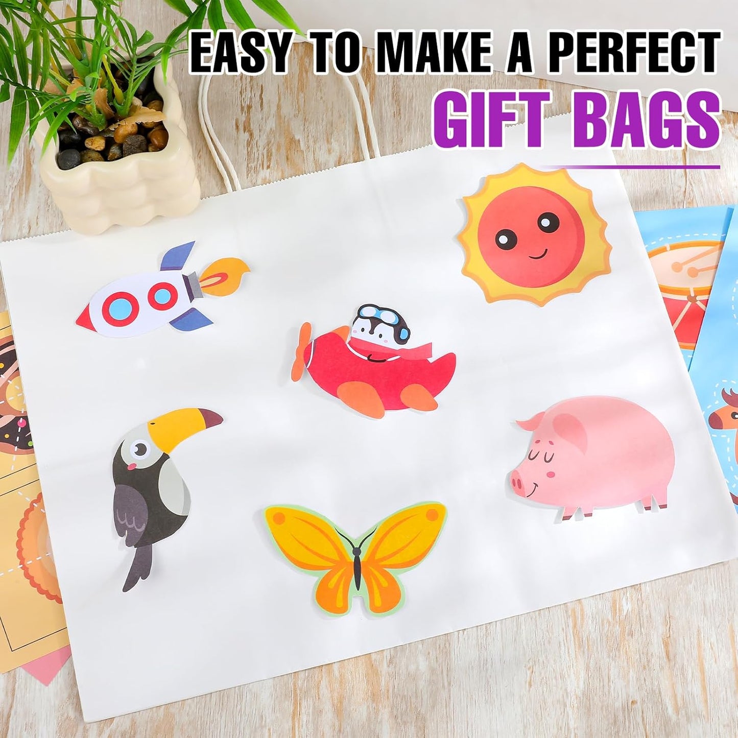 BURVAGY 16x6x12 Inch 100 Pcs Kraft Paper Bags with Handles Bulk, Kraft Shopping White Large Recycled Gift Paper Bags with Handles for Small Business, Retail,Boutique,Grocery