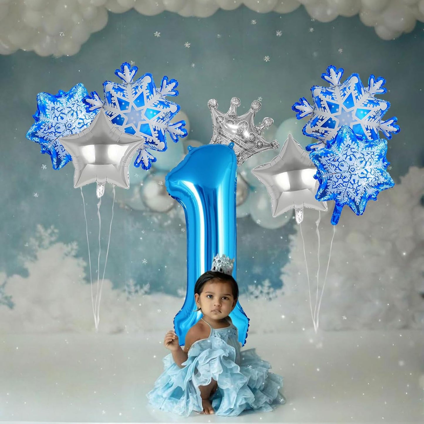 8Pcs Winter Wonderland Decorations - 40inch Blue Number 1 Balloons - Snow Balloons for Winter Birthday Decorations - Party Supplies
