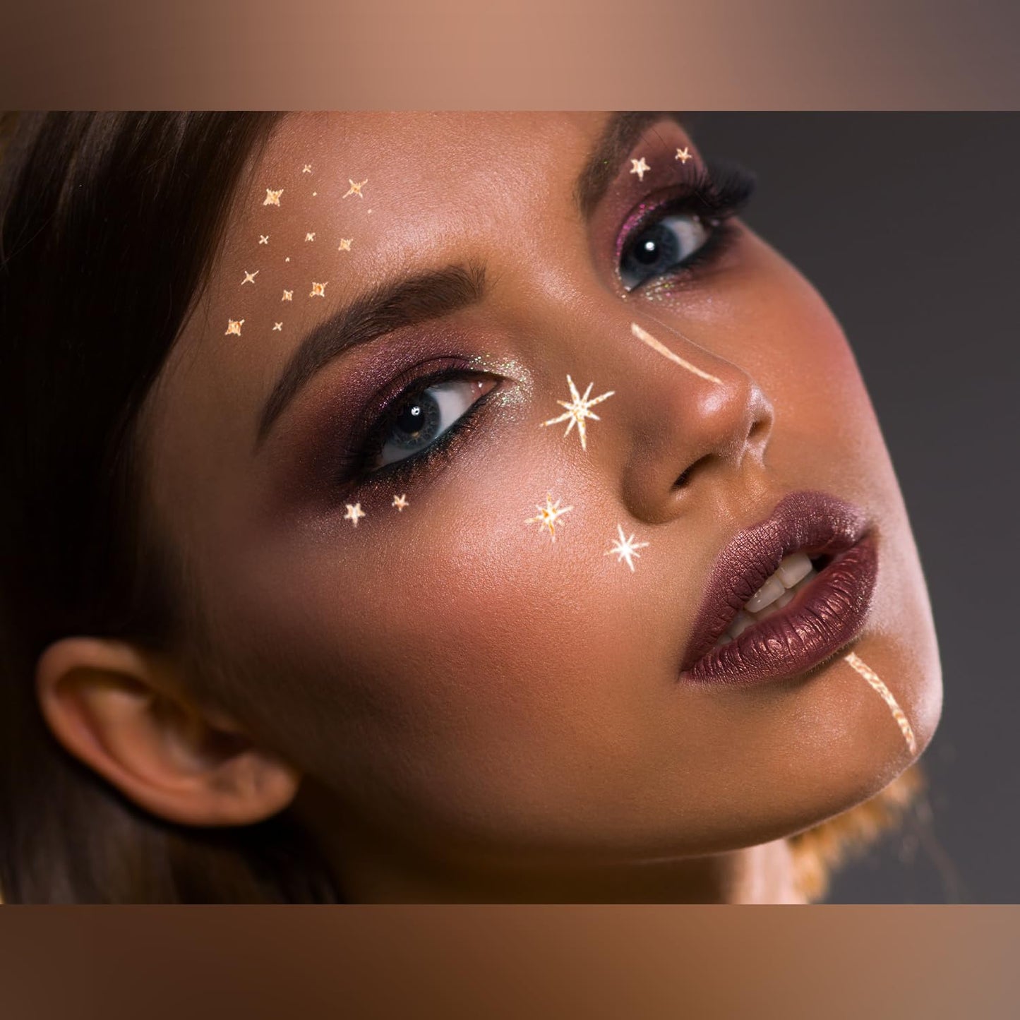 Glitter Freckles, 24PCS Glitter Freckles Face Tattoo, Sparkle Freckles for Women, Waterproof Gold Temporary Face Tattoos Glitter Glow Up Patches Makeup Patches (Gold 2Packs)