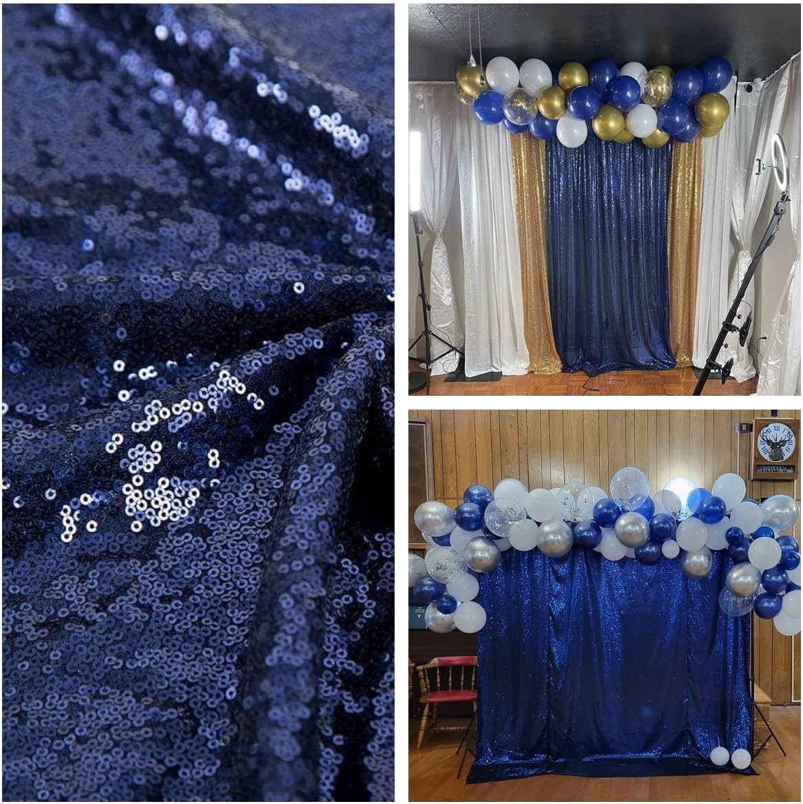 Navy Blue Sequin Backdrop Curtains 1 Panel 8FTx8FT Glitter Navy Blue Photo Backdrop Drapes Party Wedding Baby Shower Curtain Sparkle Photography Background Backdrop