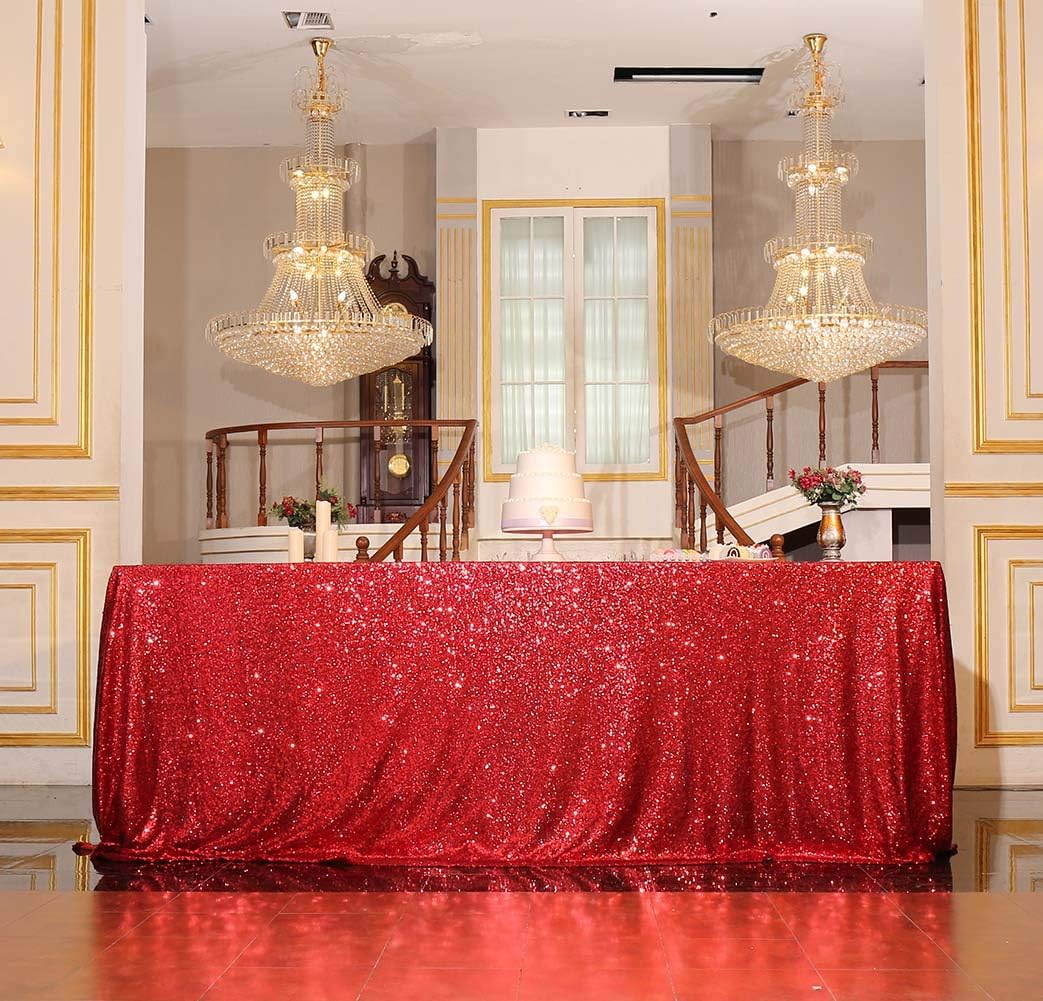 SquarePie Sequin Tablecloth 60 x 102 Inch Red Sparkly Table Linen for Christmas Wedding Party
