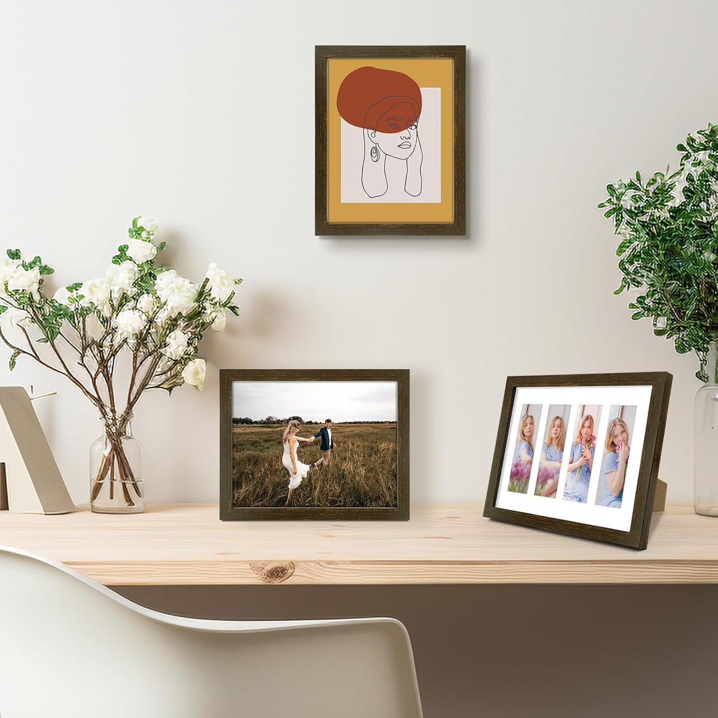 Golden State Art Photo Booth Picture Frame - 8.5x11 Frame with White Mat for 4 2X6 Film Strip Picture Display - Solid Wood with Tempered Glass - Dark Brown (1 Pack)