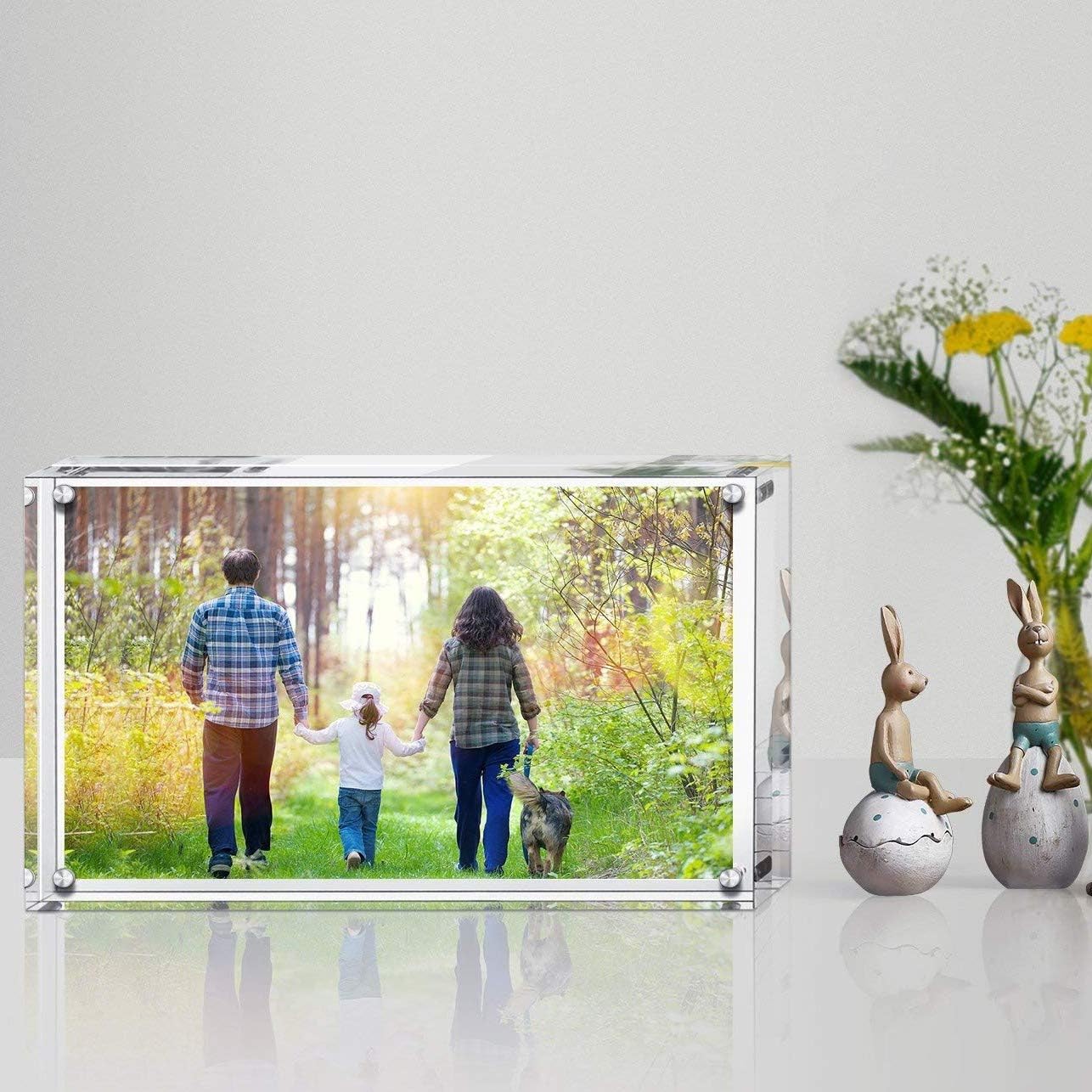 Boxalls 6x8 Inches Acrylic Picture Frame, Double Sided Clear Frameless Photo Frame with Magnetic Desktop Transparent
