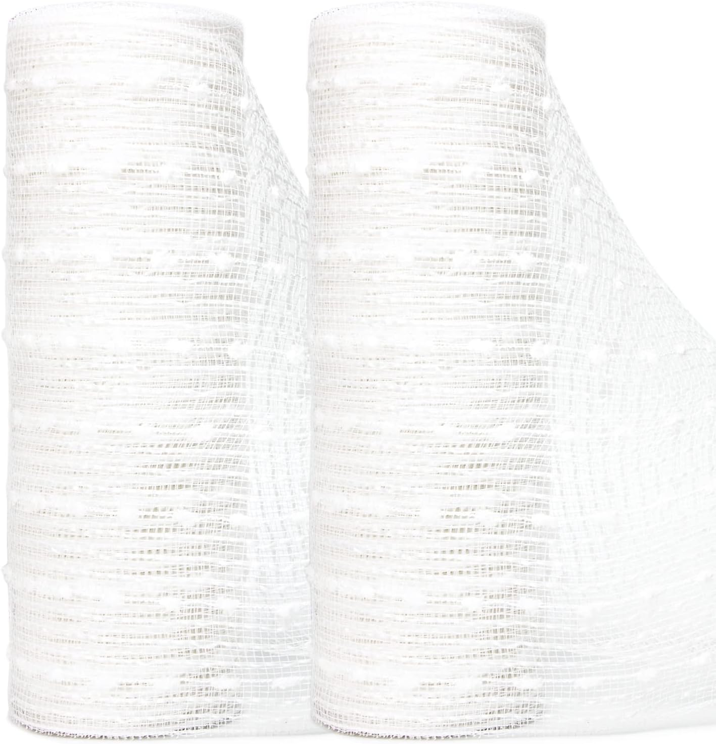 Ribbli Snowball White Mesh Ribbon-2 Rolls, 10 Inch x 30 ft Each, Cotton Snowball, Christmas Tree & Wreath