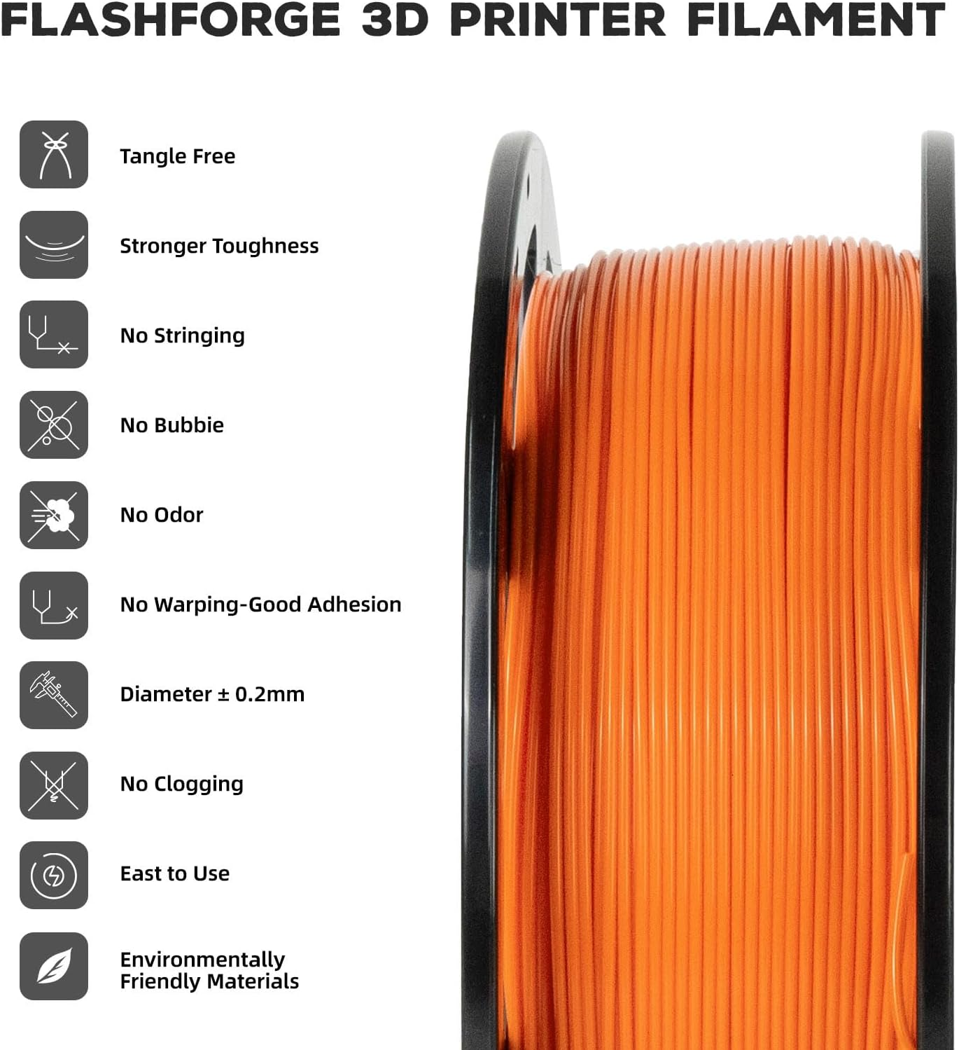 FLASHFORGE PLA Filament 1.75mm, 3D Printer Filament 1kg (2.2lbs) Spool, Dimensional Accuracy +/- 0.02mm, 3D Printing Filament Easy to Use and Fits for Most FDM 3D Printers (Orange)