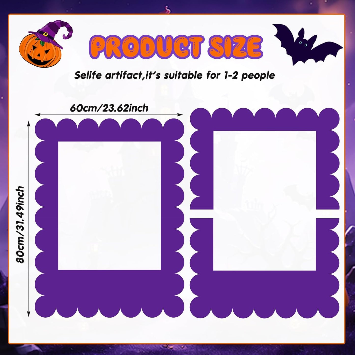 32 x 24 Inch Large Blank DIY Photo Booth Props Picture Frame Party Frame DIY Photo Booth Props Selfie for Halloween Christmas Birthday, Holiday Party(Purple,Scalloped)