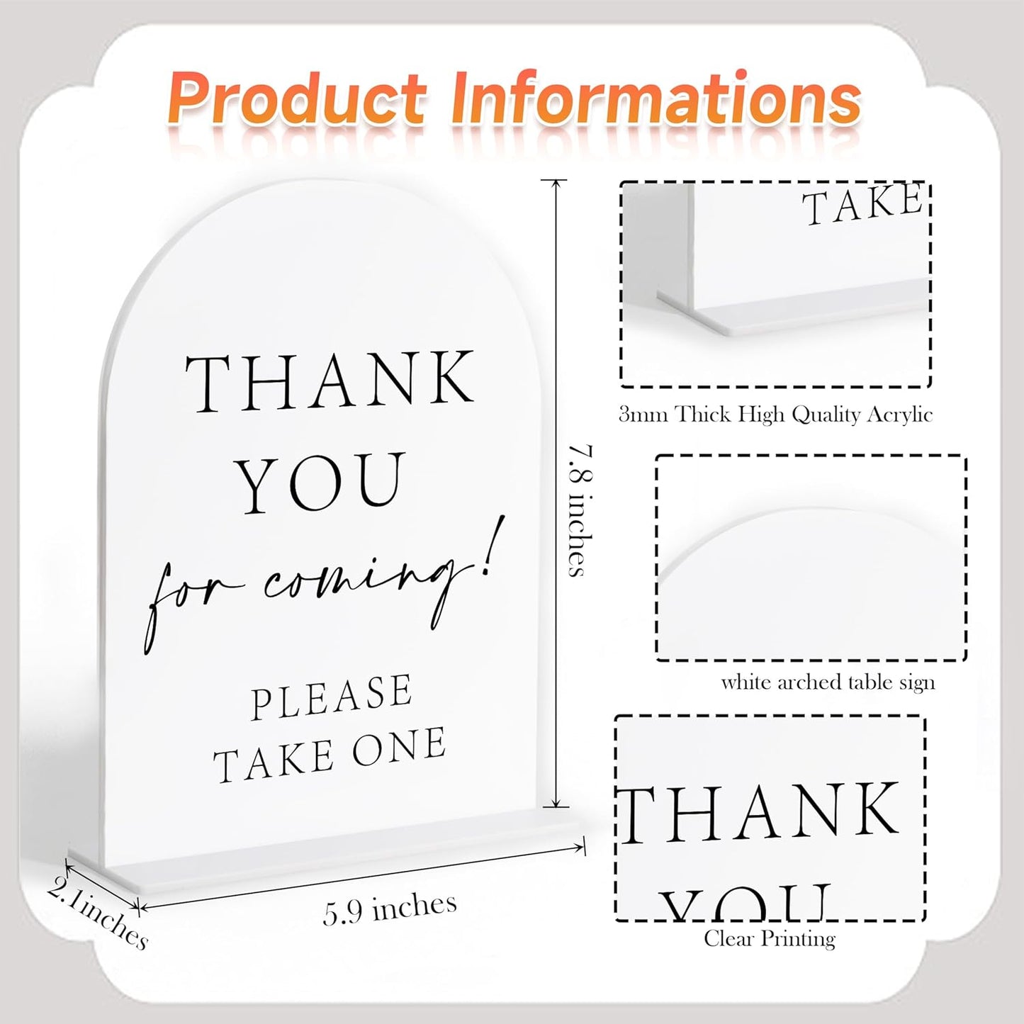 Thank You For Coming Please Take One Sign, White Arch Acrylic Wedding Sign, Wedding Favors for Guests, Bridal Shower Decor, Centerpiece Table Decorations Party for Bride and Groom-5
