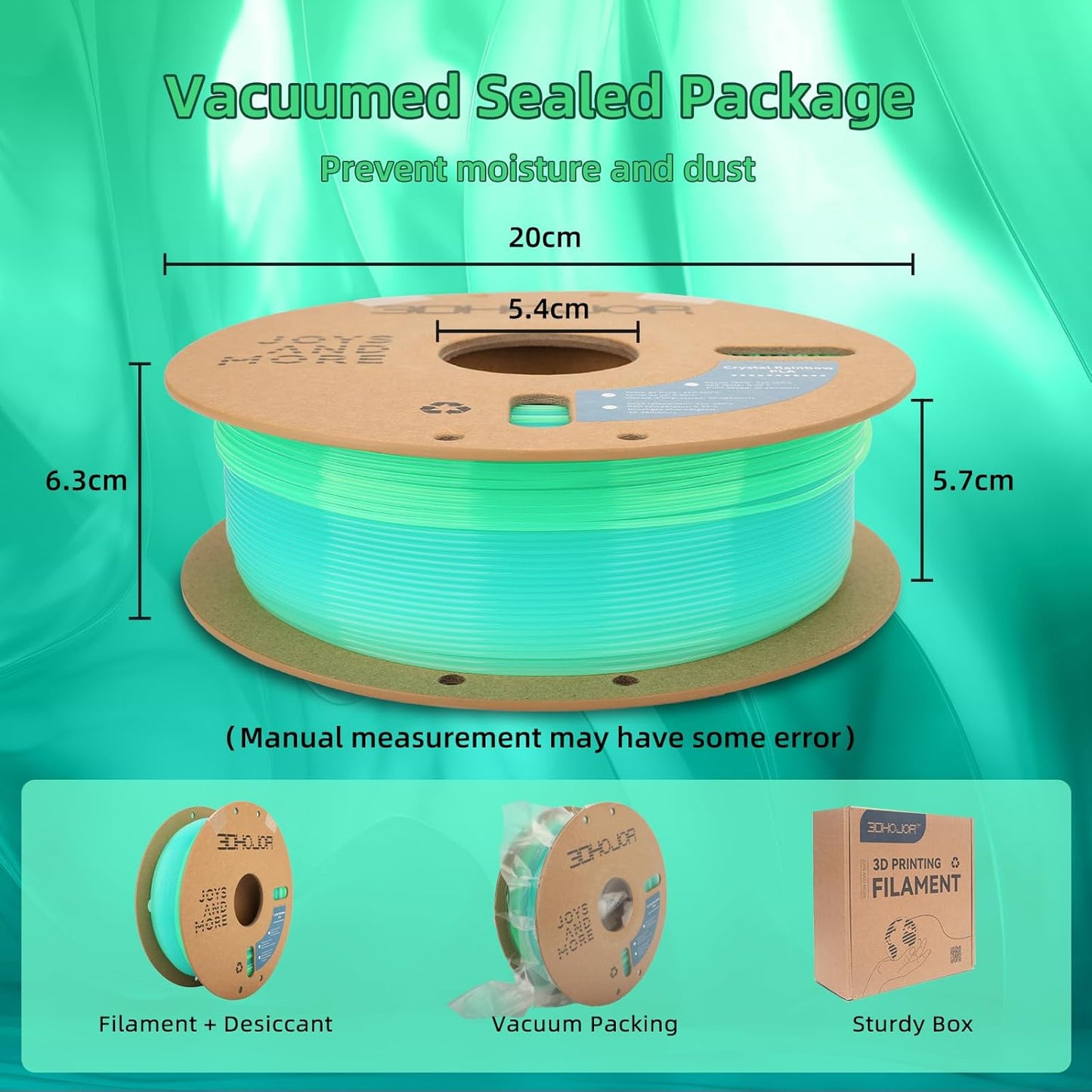 Transparent Multi Rainbow Color Gradient Change PLA 1.75mm 1KG 3D Printing Filament Crystal Rainbow PLA Clear PLA Filament with Cardboard Spool -Prairie
