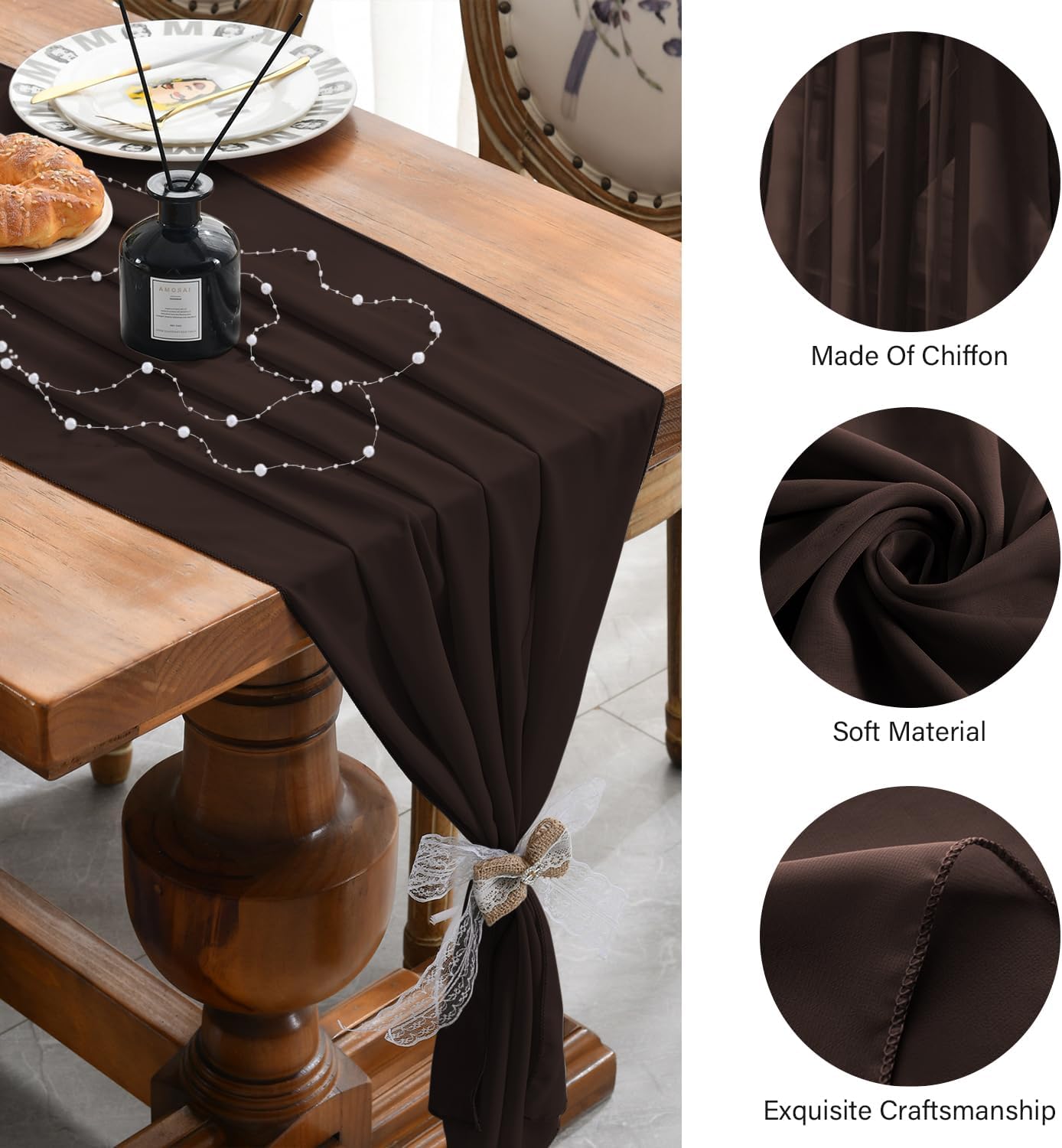 2 Pack 10 Ft Chiffon Table Runner Coffee Gauze Long Table Runners 27x120 Inches Sheer Tulle Table Runner for Rustic Wedding Reception Bridal Shower Decorations Birthday Party