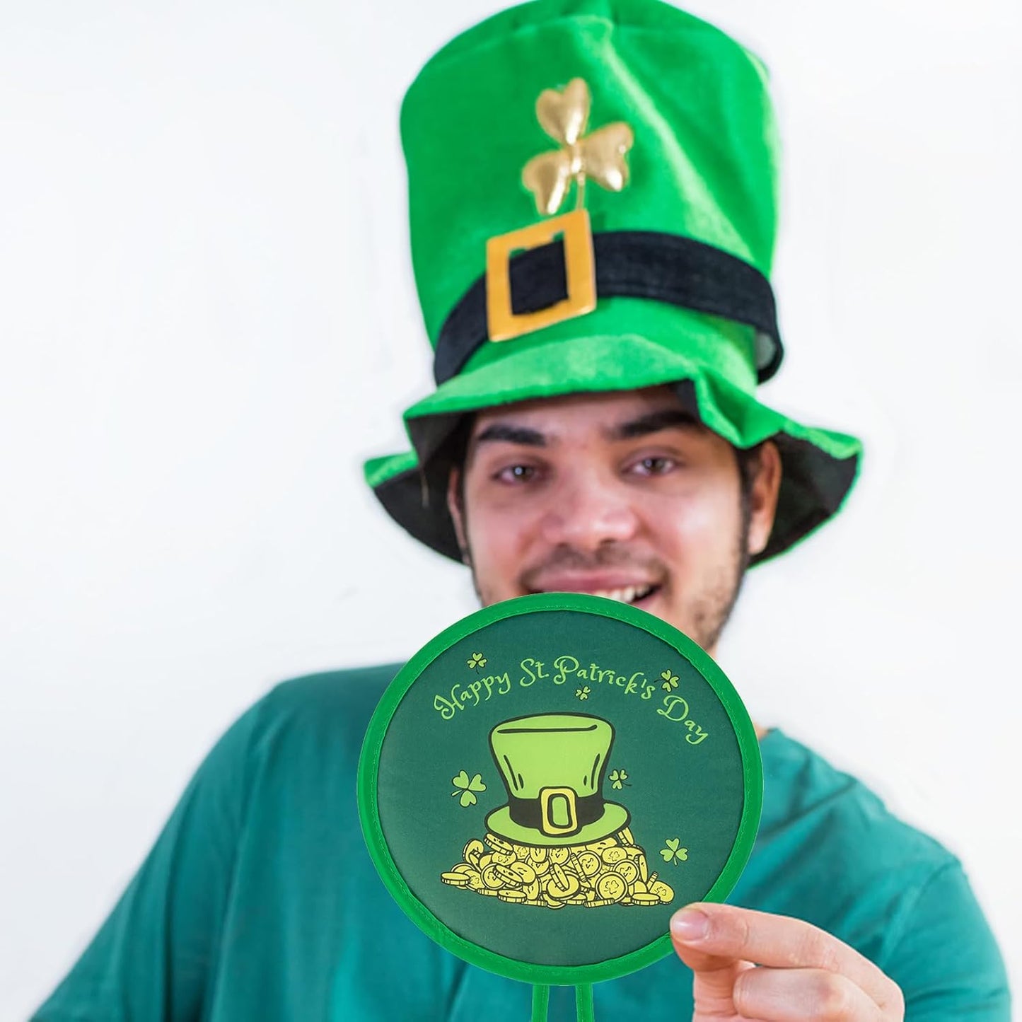 4 Styles St. Patrick's Day Round Foldable Hand Fan Foldable Fan Handheld Compact Cooling Fans,Round Folding Fan for Outdoor Games,Holiday Decoration,Festival,Party Favors,Travel,Events