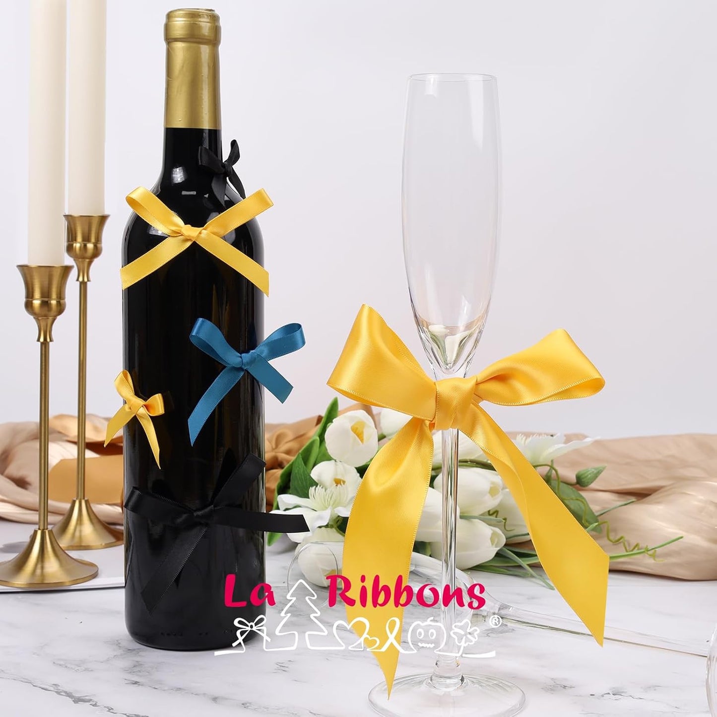 LaRibbons 1 1/2 Inch 25 Yard Double Faced Satin Ribbon,Yellow Gold Satin Craft Fabric Ribbon for Gift Wrapping Floral Bouquets Wedding Party Decoration