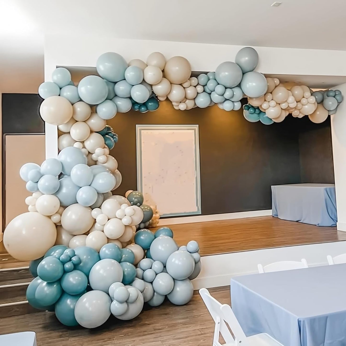 Dusty Blue and White Balloons Haze Pastel Blue Beige Balloon 12inch 60pcs Sand White Ivory Helium Latex Balloon for Arch Birthday Party Decorations Bridal Baby Shower Bachelorette Engagement Wedding