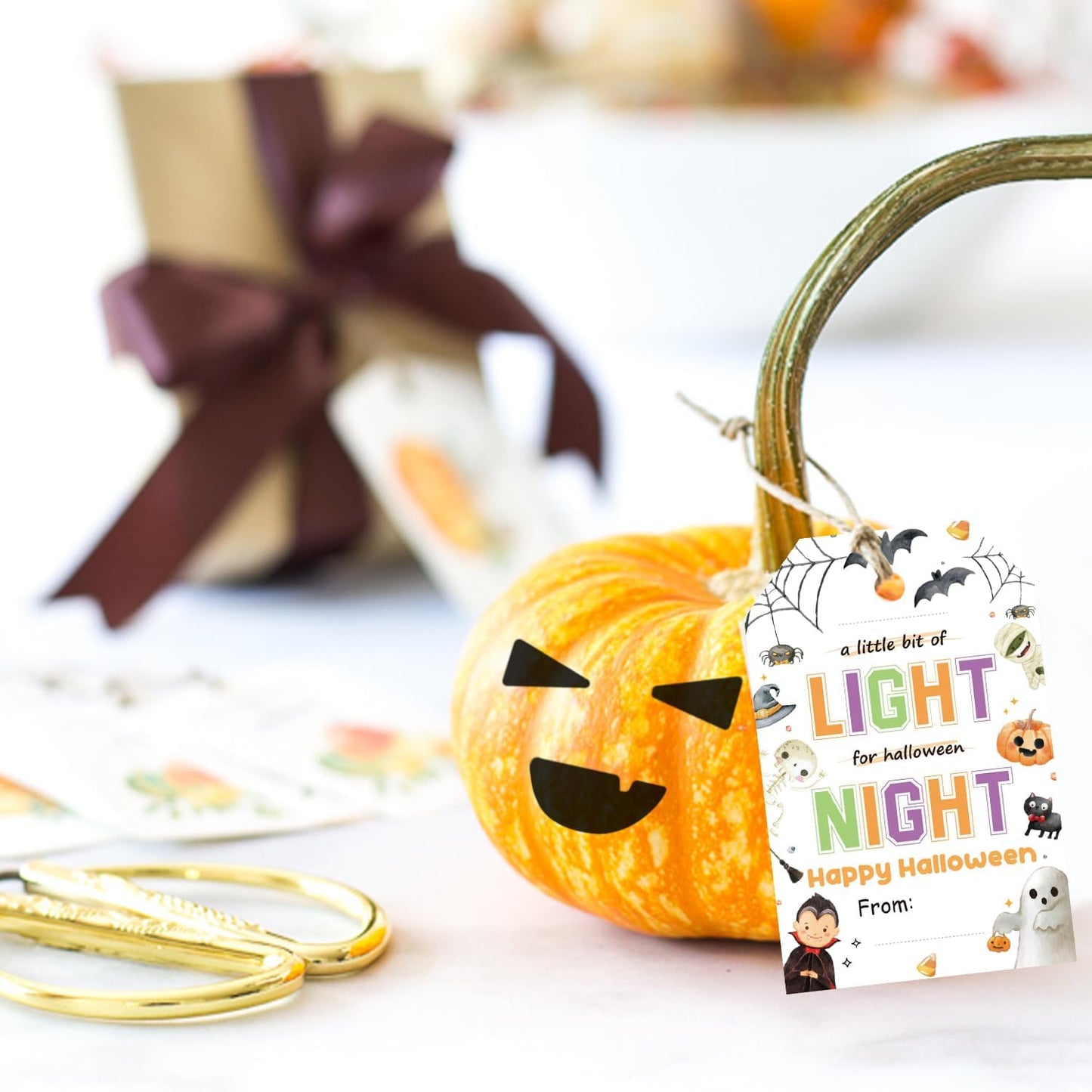 50pcs Halloween Glow Stick Holder Tags, A Little Bit of Light for Halloween Night Tags for Halloween Party Favor and Gift Wrapping Decoration (Light)