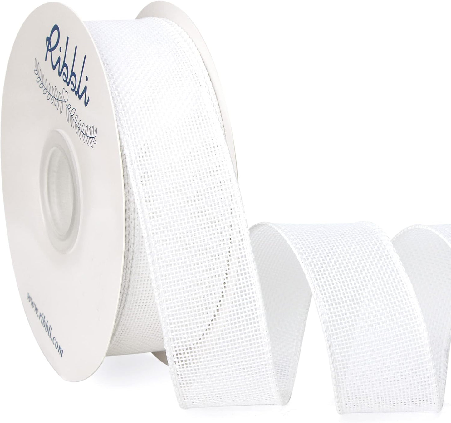 Ribbli White Burlap Wired Ribbon, 1-1/2” Inch x Continuous 20 Yard, White Wired Ribbon for Wreaths,Big Bows,Tree Decoration,Outdoor Decoration