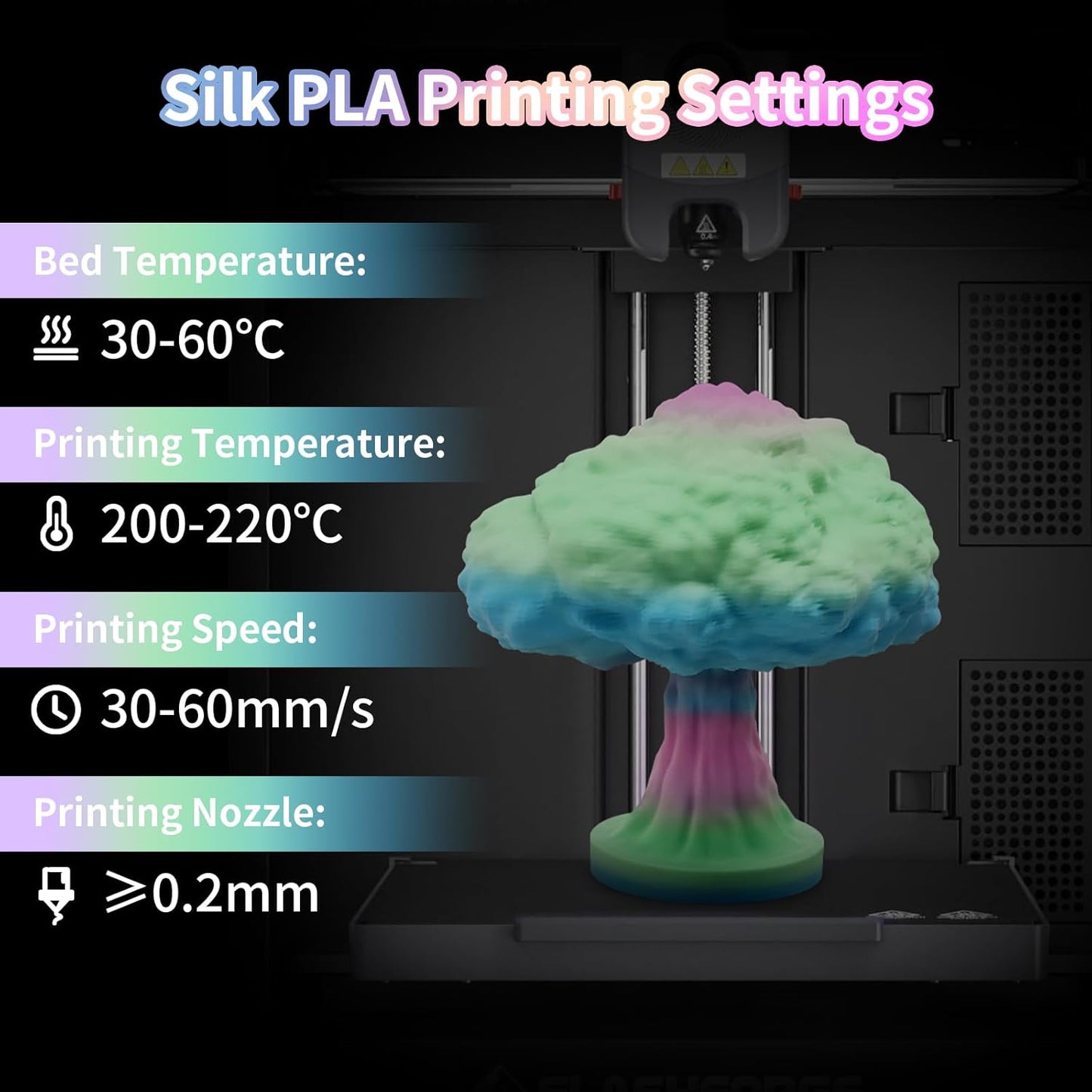 YOUSU 3D Printer Filament 1.75MM Silk PLA Filament Rainbow Color, 10 * 250g Pack Filament Bundle for 3D Printer.