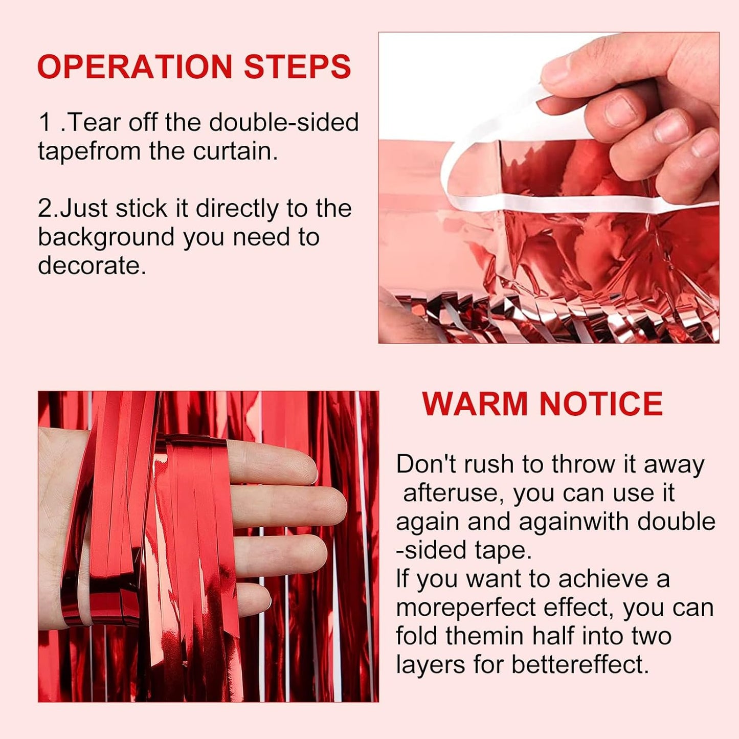 2 Pack 3.28 ft x 6.56 ft Red Tinsel Curtain Party Backdrop - Metallic Foil Tinsel Fringe Backdrop Door Fringe for Halloween, Christmas, Birthday Graduat