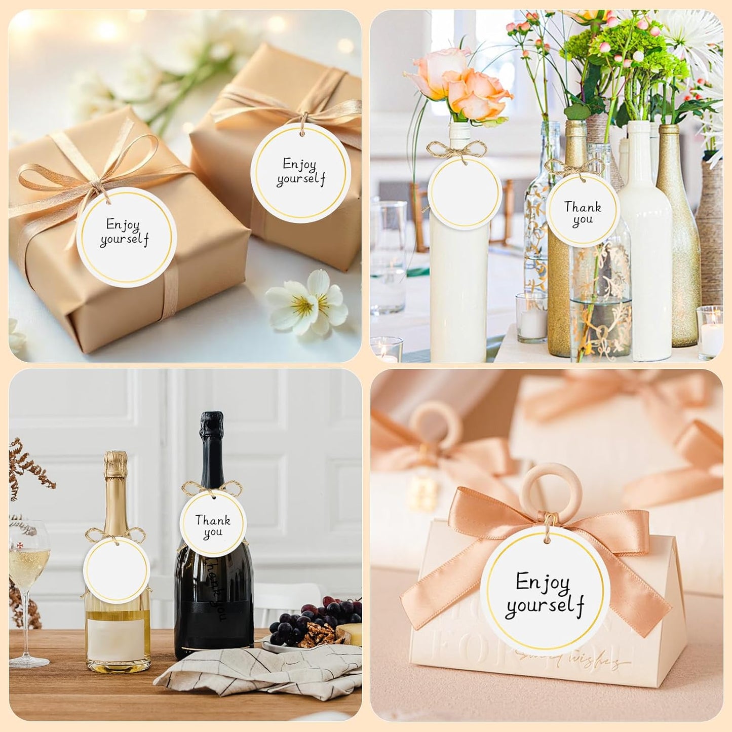 120 PCS White Gift Tags, 2'' Round Gift Tags with String Marking Hang Tag Writable Blank Tag for Presents Labeling DIY Craft Project Wedding Baby Shower Favors Stocking Stuffers