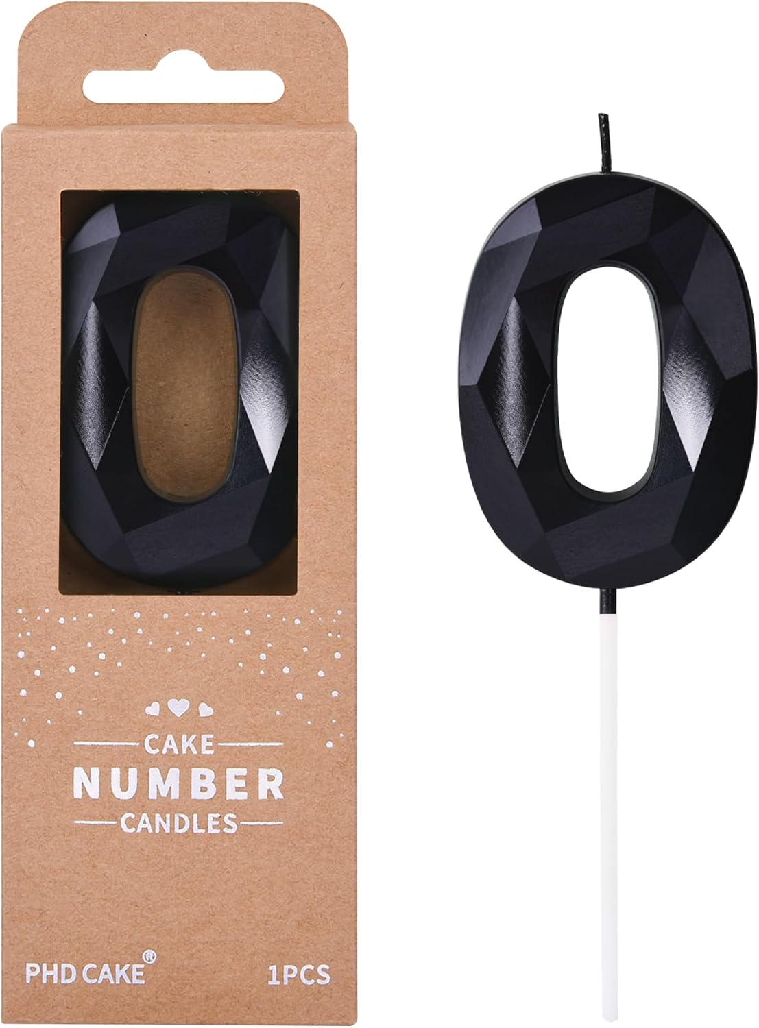 PHD CAKE 2.76 Inch Crystal Black 0 Number Birthday Candles, Red Number Candles, Cake Number Candles, Party Celebration